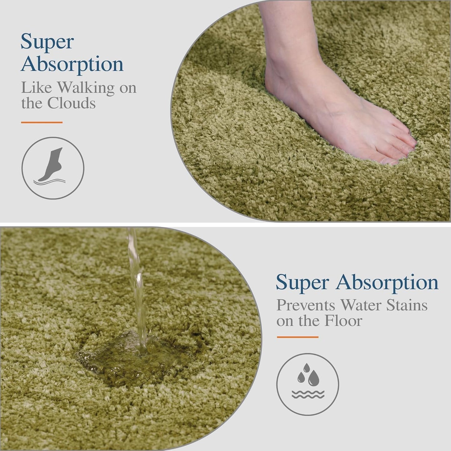 Walensee Bath Rug Non Slip Absorbent Olive Green Microfiber Shaggy Mat (16 x 24), Machine Washable Thick Plush for Shower