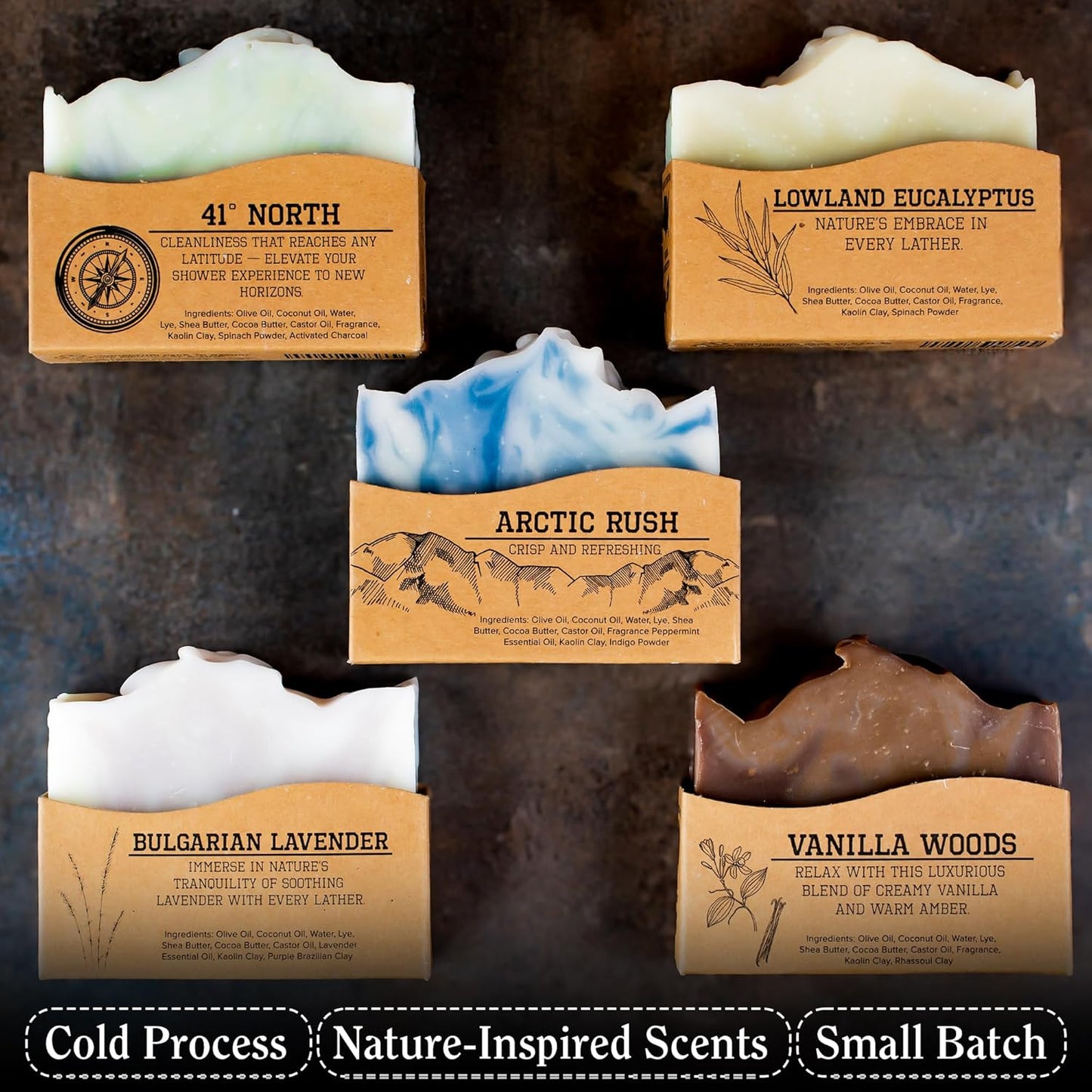 CompassSoap Natural Bar Soap for Women & Men | Skin-Friendly, Hand Made Soap Bar Gift Set | Best Exfoliating and Cleansing Bar Soap for Men & Women | 5 Oz. Variety Pack of 5