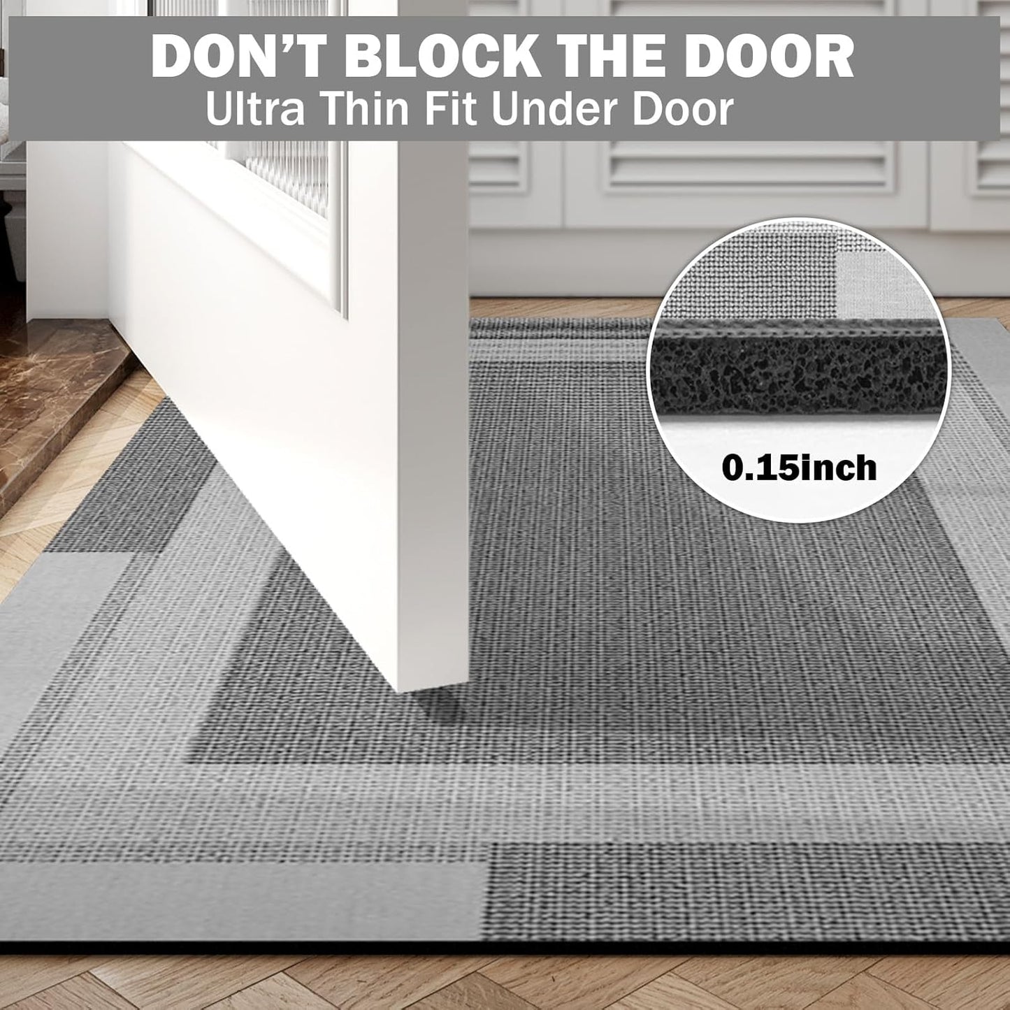 Non Slip Long Bathroom Runner Rug Bath Mat, Rubber Backing Ultra Thin Bathroom Rugs Fit Under Door Quick Dry Super Absorbent Washable Shower Mat for Bathtub Sink Floor, Grey 17"x59"