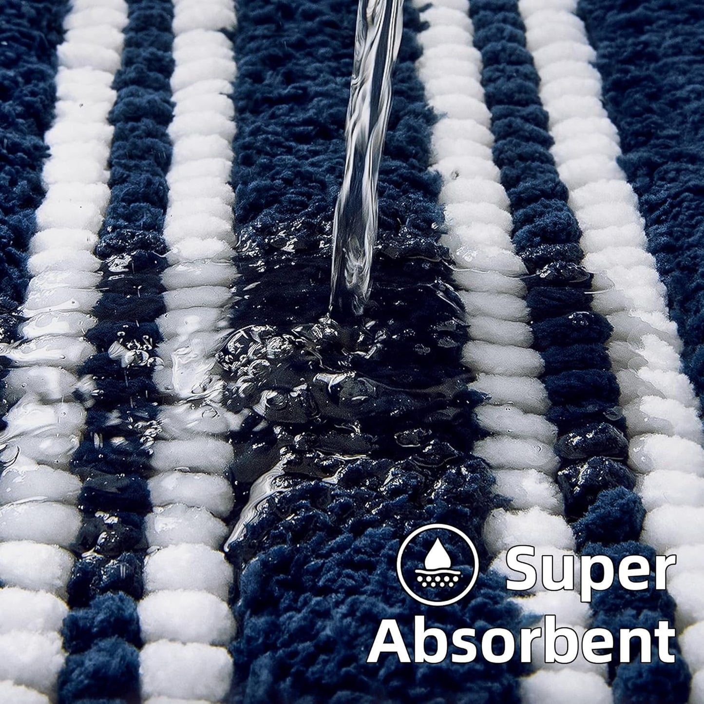 Bathroom Rugs 24x36 Extra Soft Absorbent Bath Mat Chenille Non Slip Shower Mat Rubber Backing Machine Washable Bath Mats for Bathroom Shaggy Blue Bath Rugs for Tub, Hallway