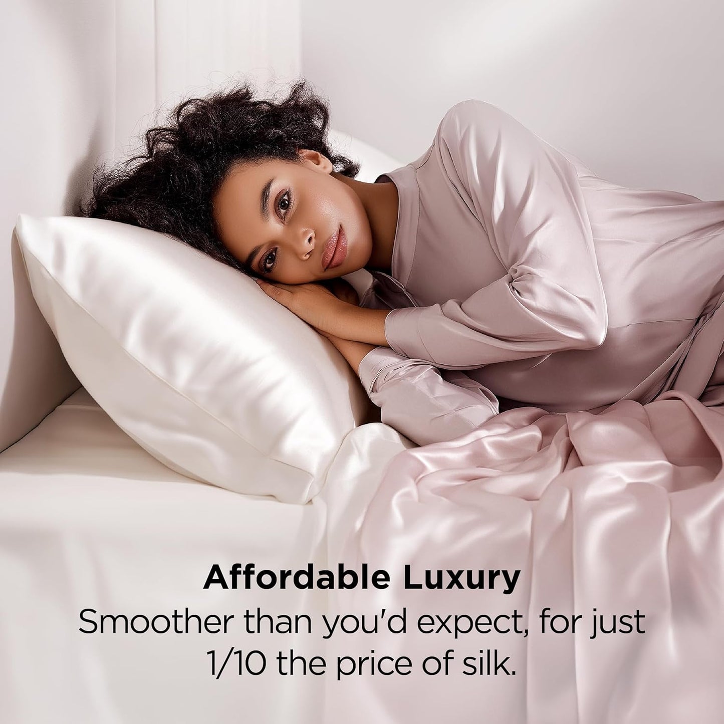 Bedsure Satin Pillowcase 2 Pack Similar to Silk Pillow Cases Standard Size, Pillow Case for Sleeping Women with Envelope Closure, Gifts for Women Men, Ivory, 20x26 Inches, 2pcs