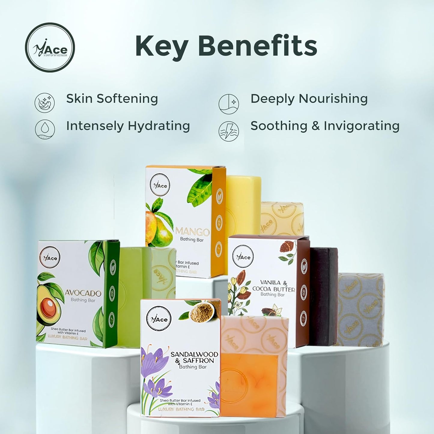 My Ace Handmade Soap Set – 4 Bathing Bars: Avocado, Mango, Vanilla & Cocoa Butter, Sandalwood & Saffron – SLES & Paraben-Free, Coconut Oil, Shea Butter & Vitamin E – Gentle & Moisturizing, 3.5 oz Each