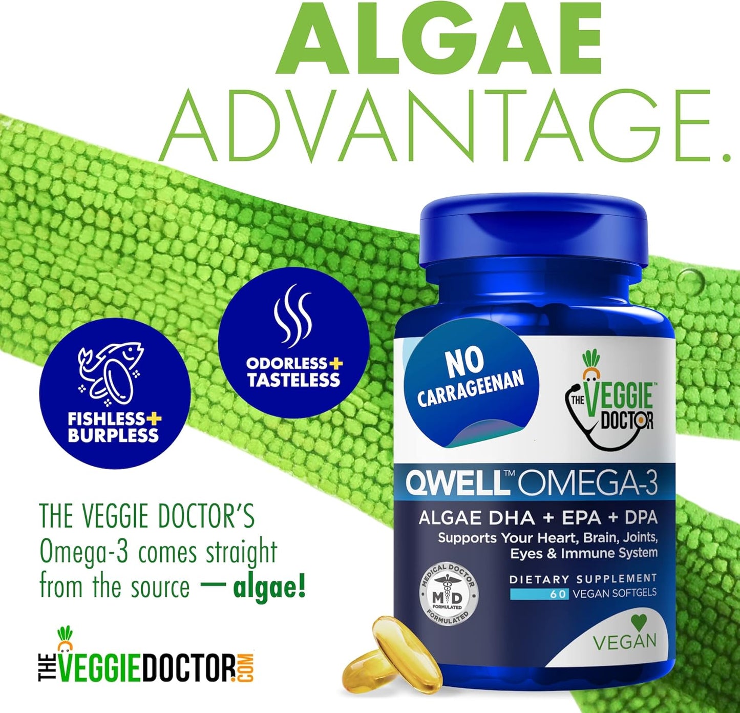 Vegan Omega 3 Supplement – Algae Omega 3 with DHA EPA DPA – Vegan Capsules from Algal – Fish Oil Alternative – Plant-Based Algae Oil Formula – Non-GMO, Carrageenan-Free, High Strength
