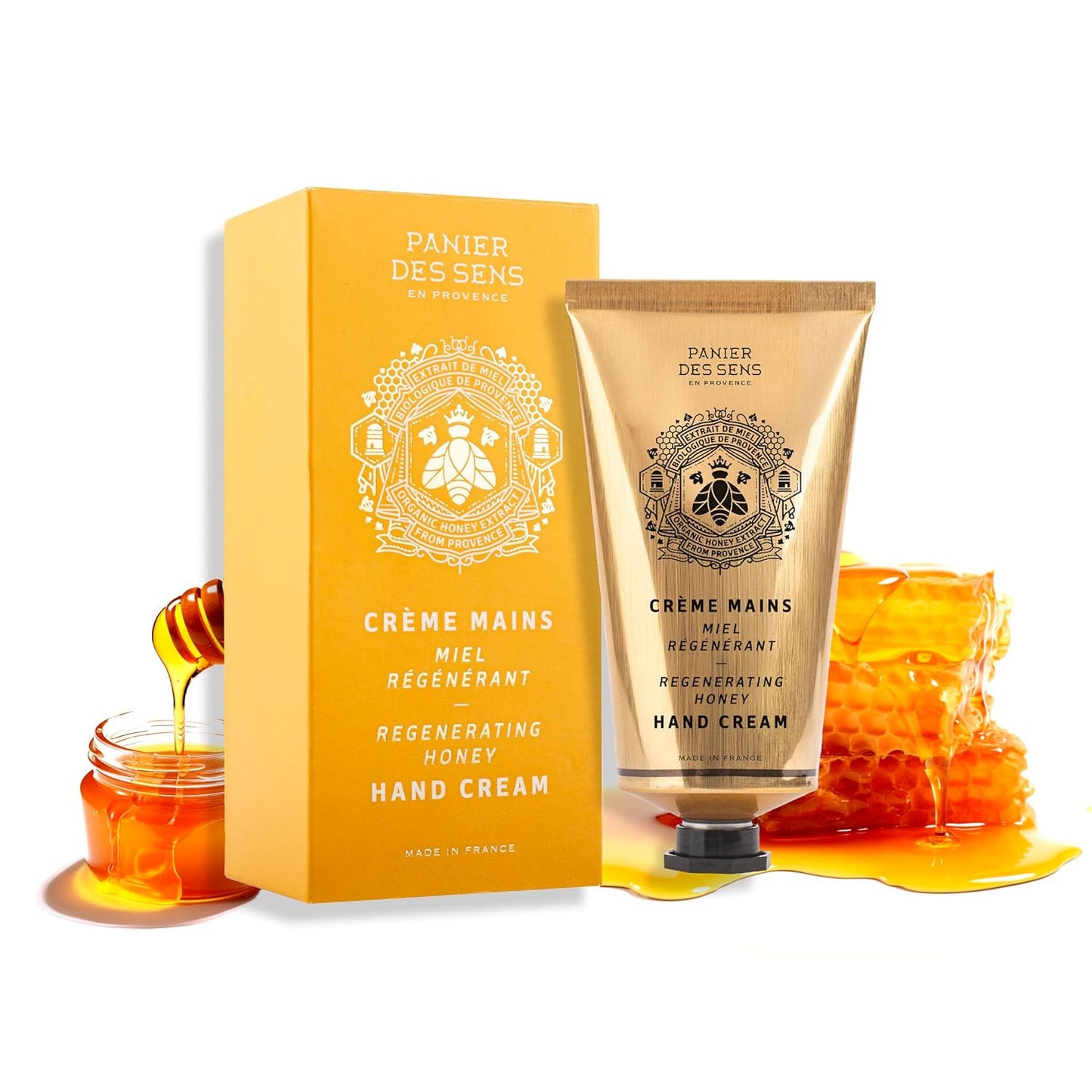 Panier des Sens - Hand Cream for Dry Cracked Hands - Hand Lotion with Honey & Shea Butter - Vitamin E Skin Moisturizer with 97% Natural Ingredients - Made in France, 2.5 fl oz