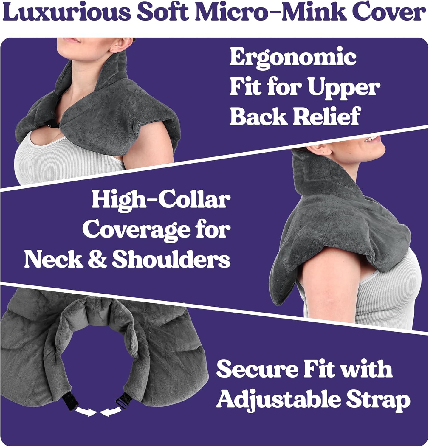 Microwavable Heating Pad for Neck, Shoulders, and Back by Joy & Grace | 5 Lb Weighted Neck & Shoulder Wrap | Moist Heat Therapy Pack for Relaxation and Comfort | Soft Micro-Mink Cover | Unscented Gray