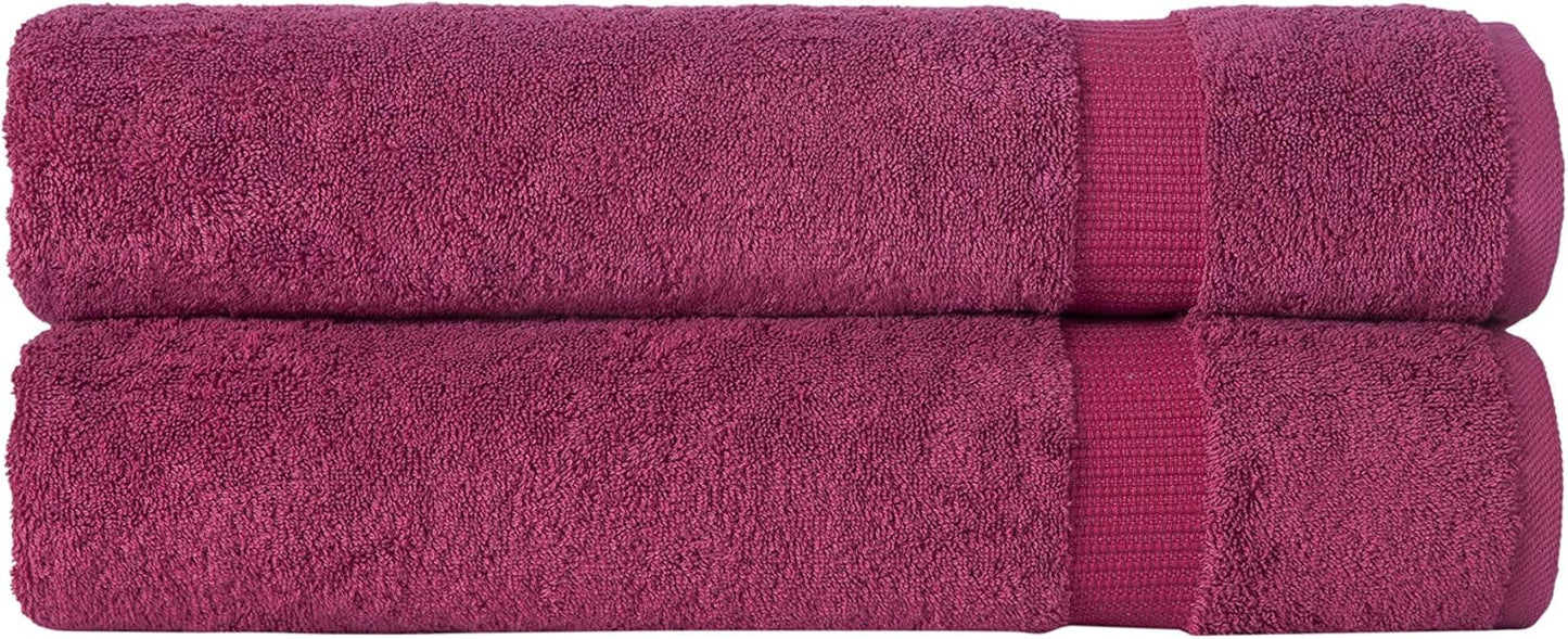 SALBAKOS 100% Turkish Cotton Extra Large Bath Sheet Set of 2 35x70 inch | Heirloom Quality | Hotel & Spa Collection | Soft, Absorbent Oversize Bath Towels | Made in Turkey (Wine, 2 Bath Sheets)