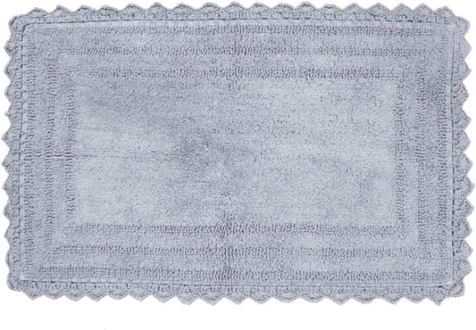 RAJRANG Light Grey Bath Mat for Bathroom Spa with Crochet Absorbent Soft Reversible Boho Bath Rug Rectangle 34x21 Inch