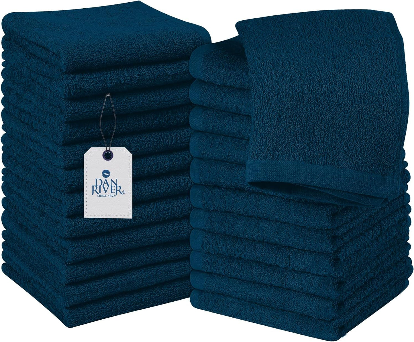 DAN RIVER 100% Cotton Wash Cloths 24 Pack [12x12] Soft & Absorbent Rags for Body, Gym, Hotels & Spa Perfect for Everyday Use Fingertip Towels, Opal Blue