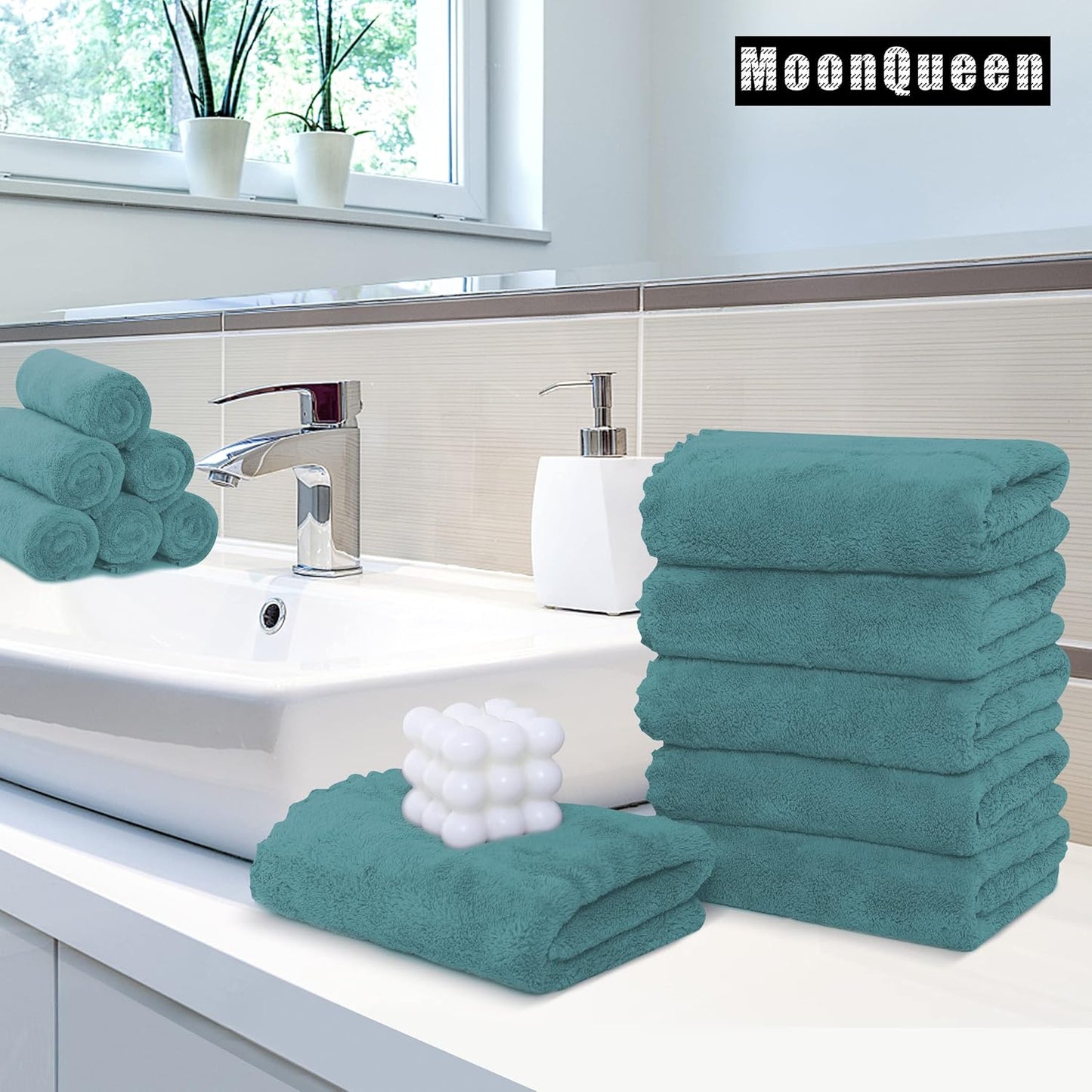 MOONQUEEN 6 Pack Premium Hand Towels - Quick Drying - Microfiber Coral Velvet Highly Absorbent Towels - Multipurpose Use as Hotel, Bathroom, Shower, Spa, Hand Towel 16 x 28 inches (Teal)