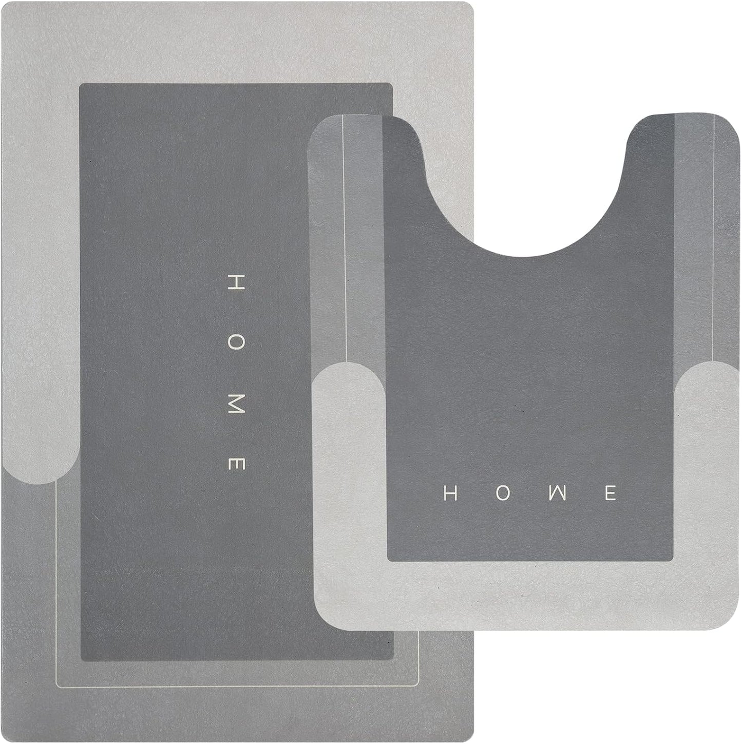 HelloTree 2Pcs Ultra Soft Napa Skin Bath Mat and U-Shaped Toilet Rug, Water Absorbent and Non Slip Shower Bath Rug for Bathroom, Tub and Shower - 20"x32"+20"x24", Grey