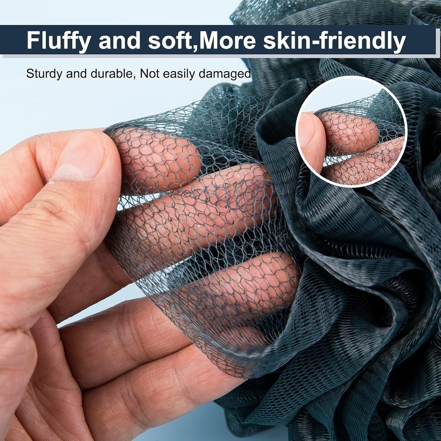 Loofah Sponge XXL-100g 4 Pack, Bath Sponge Soft Mesh Shower Puff Loofah for Men, Exfoliating Body Scrubber for Women, Shower Accessories (Blue Gray)