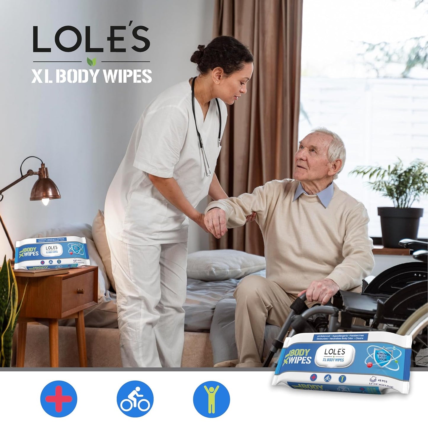 LOLE'S Body Wipes for Adults Bathing No Rinse XL – Bath Wipe for Adult - 96 Count - 2x48, Extra Large – Shower Wipes – Camping, Travel, Gym, Elderly Care, Women & Men – Fresh & Moisturizing