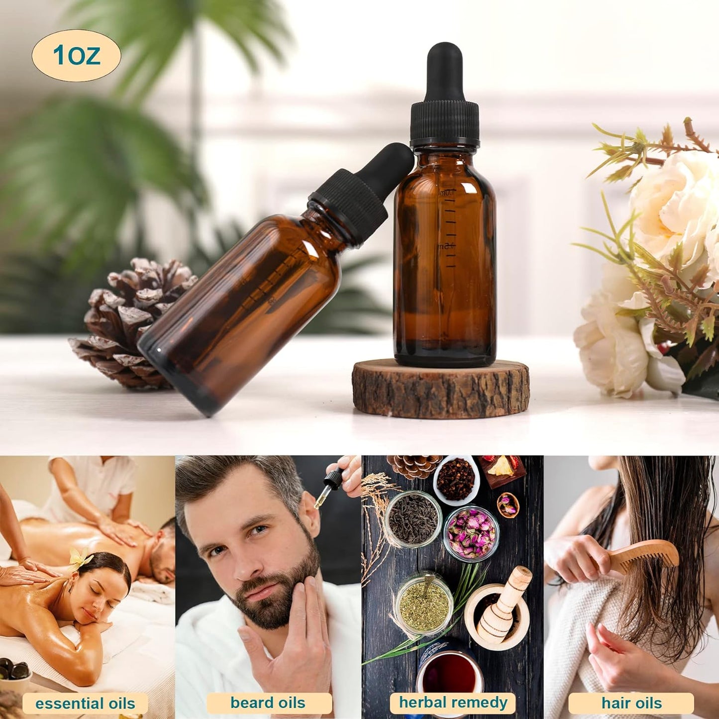 48 Pack,1oz Glass Dropper Bottle, Amber Tincture Bottles with Dropper,Pretty Finish for All Kinds of Liquids,Oil Bottles for Hair- Stronger Suction ideal for Leakproof Travel