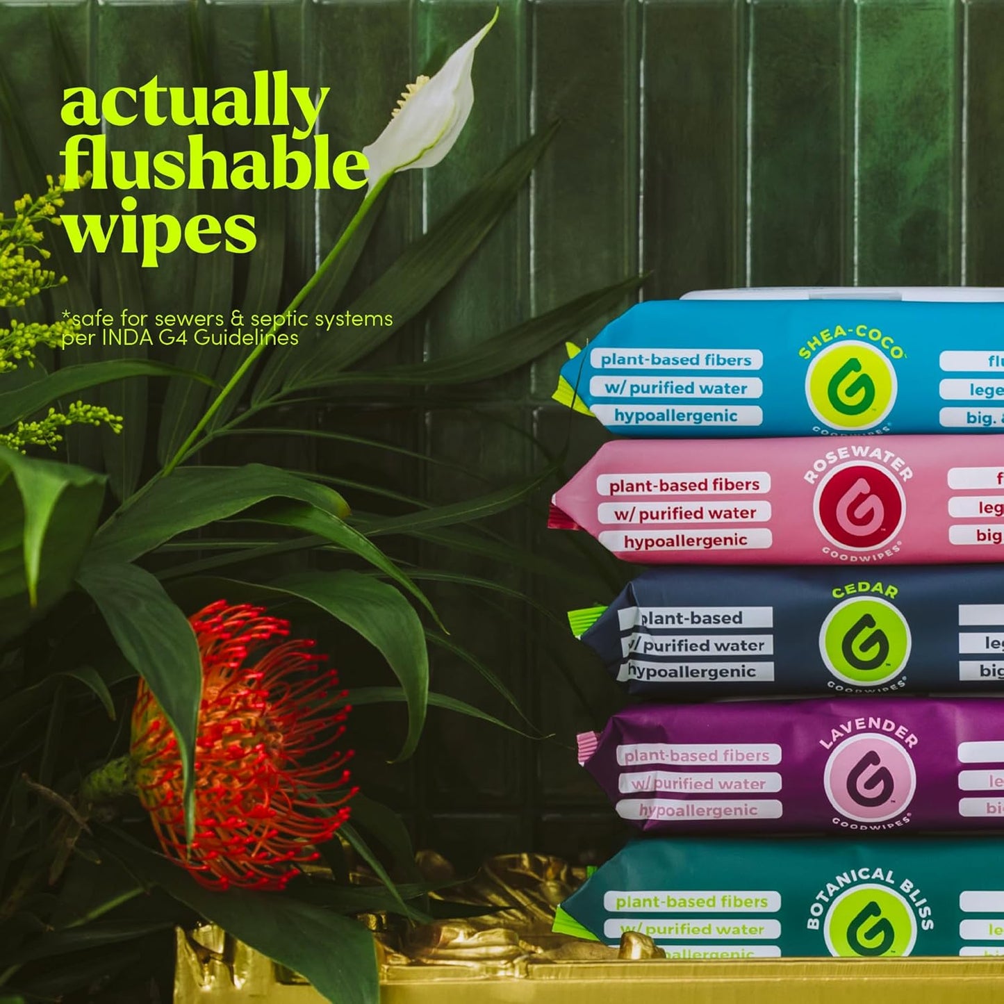 goodwipes Flushable Butt Wipes - Vitamin E & Aloe - Sewer & Septic Safe - Extra Large Adult Wet Wipes For Women & Men - Bathroom Essentials - Botanical Bliss, 418 Count (8 Packs + 1 Travel)