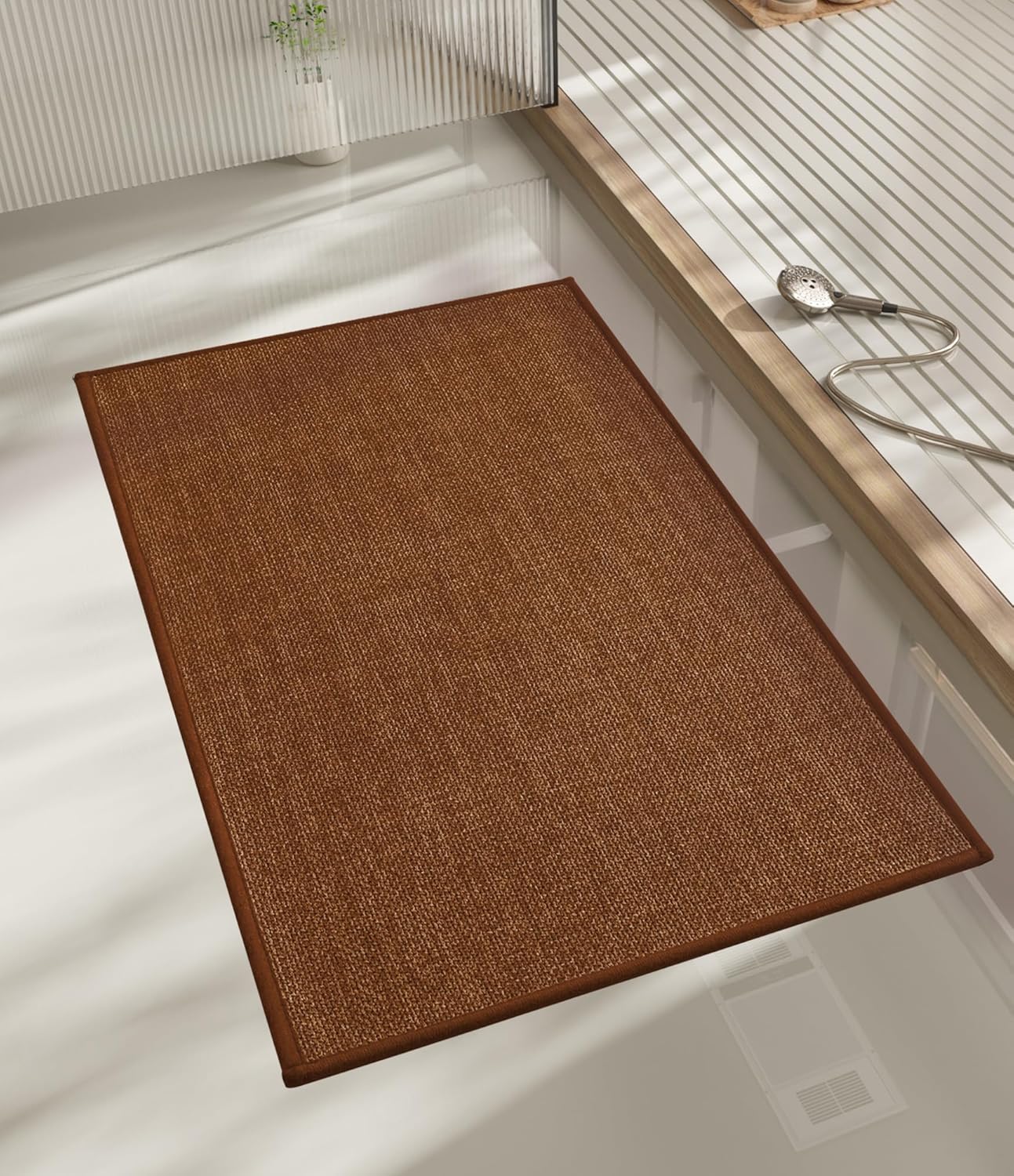 chakme Bathroom Rugs Mat 32x17, Ultra Thin Non Slip Bath Mat Quick Dry Absorbent Bath Mat for Bathroom, (Rust, 32"x17")