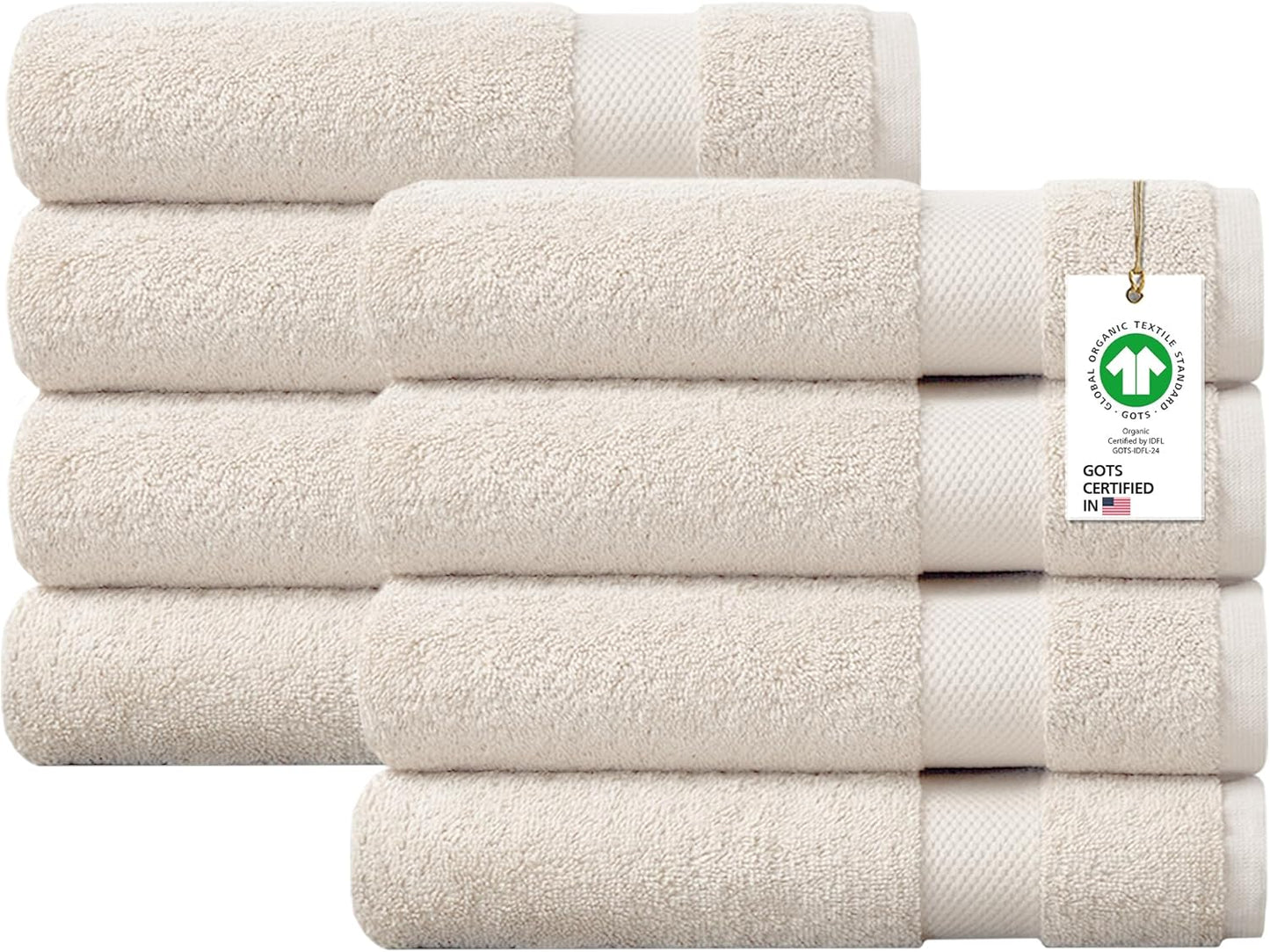 Delara 100% Organic Cotton Towels 650 GSM Plush Feather Touch Quick Dry Bath Towel, Pack of 8 GOTS Certified, Oeko-Tex Green Certified, Organic Cotton Bath Towel, 30"X58"