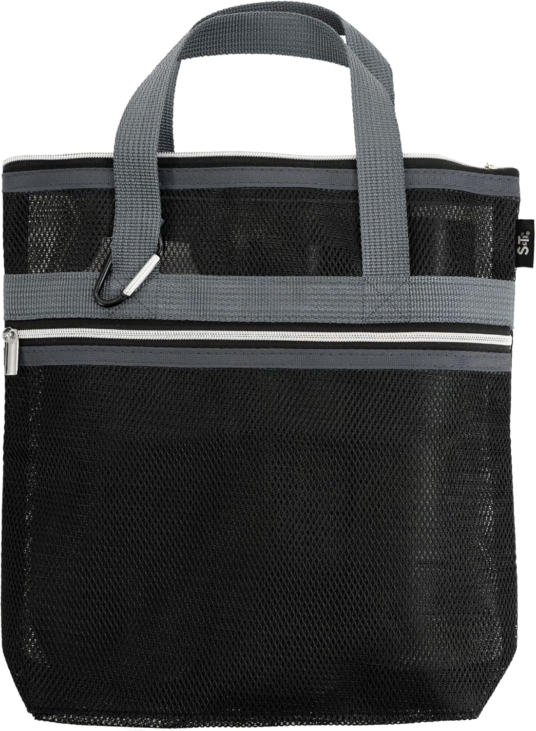 S&T INC. Mesh Shower Caddy, Shower Bag for Dorm Room Essentials, Gym Bag, Camping and More, Two Zippered Pockets, Black and Grey, 10 Inches x 10 Inches