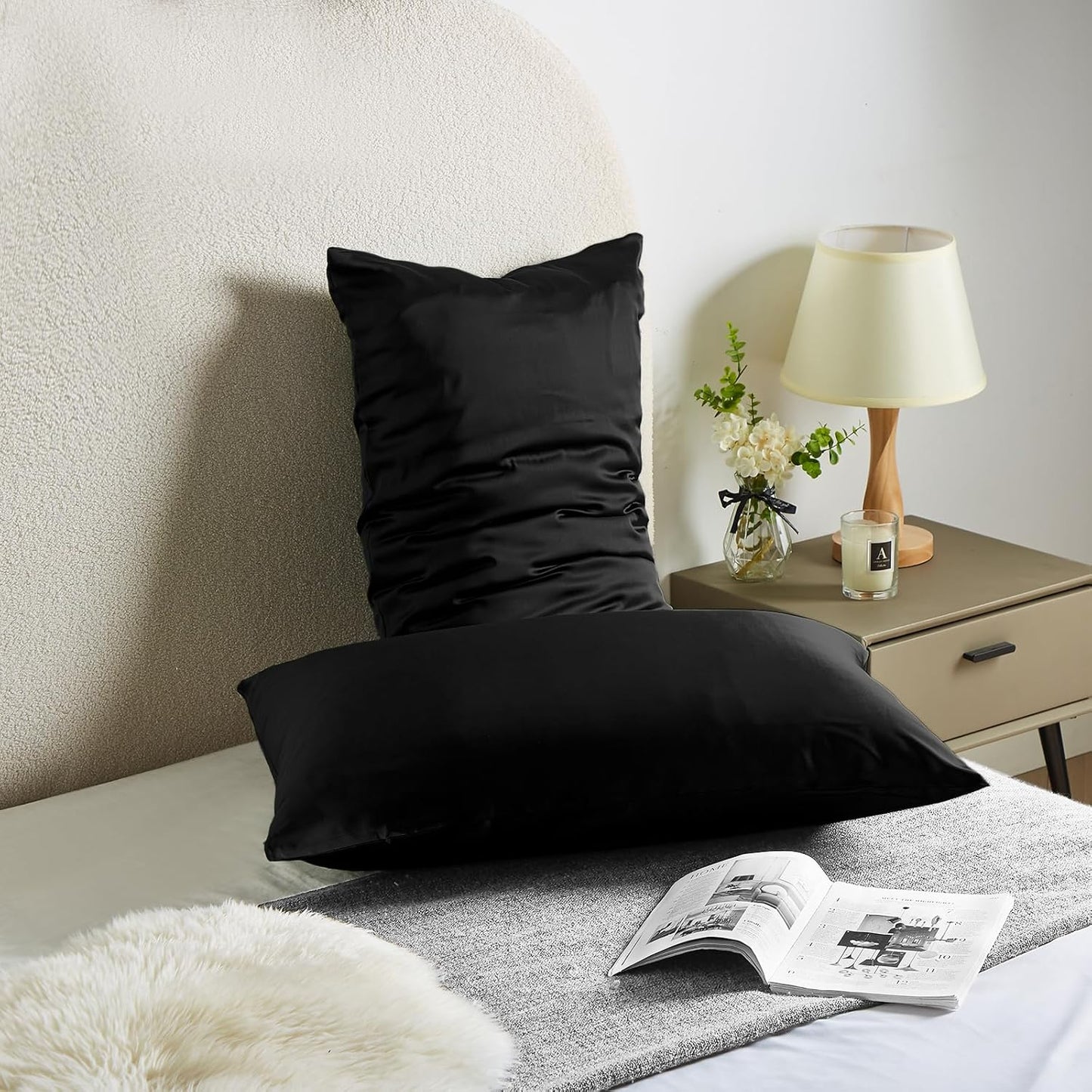 Mulberry Silk Pillow Cases 2 Pack - Soft, Breathable Natural Silk Pillowcase with Zipper - Beauty Sleep Pillow Cases for Gift (King, Black)