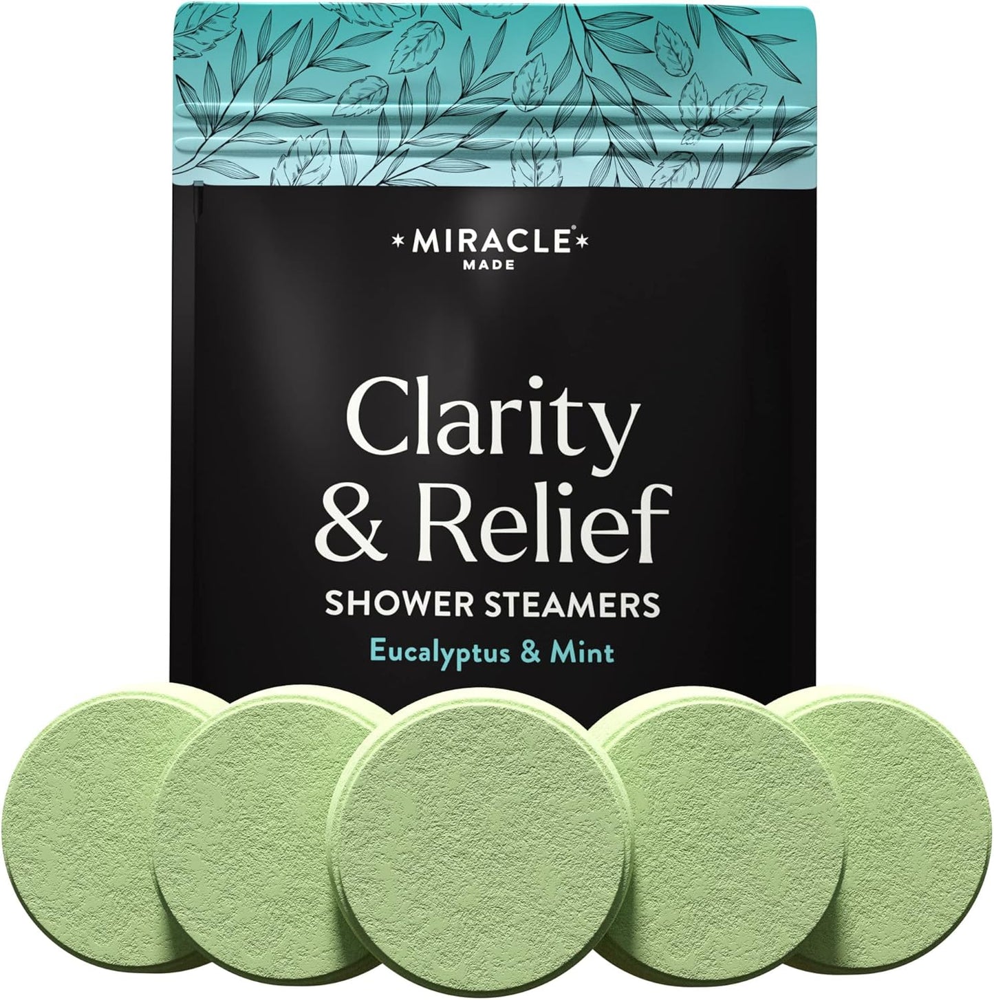 Miracle Made Mint Aromatherapy Shower Steamers – Essential Oil Shower Bombs for Relaxation, Nasal Relief & Daily Self-Care - 15 Shower Melt Tablets
