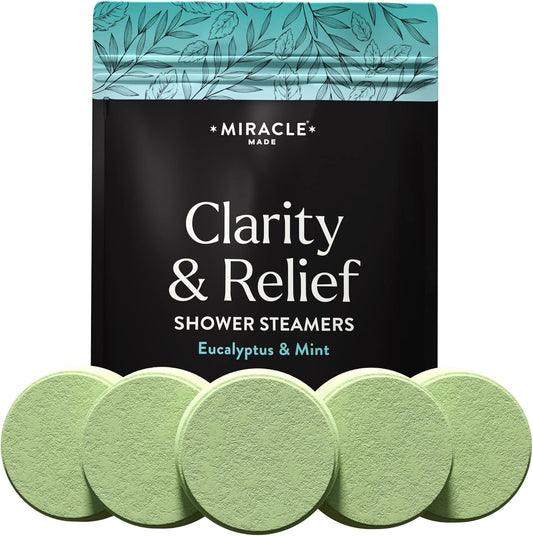 Miracle Made Mint Aromatherapy Shower Steamers – Essential Oil Shower Bombs for Relaxation, Nasal Relief & Daily Self-Care - 15 Shower Melt Tablets