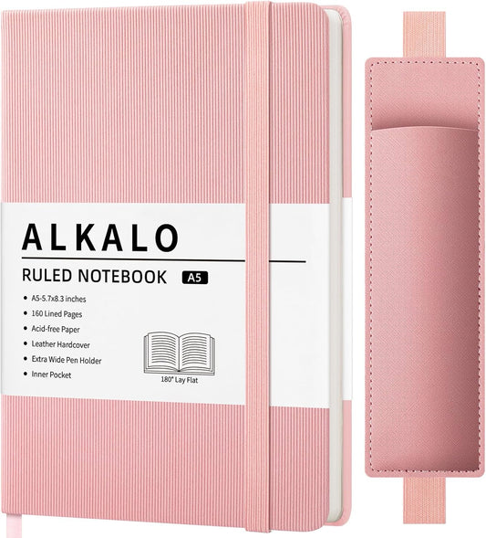 Lined Journal Notebook for Work, A5 Leather Notebook with Pen Sleeve, 100GSM/160 Pages Thick Paper, Daily Journals for Writing, School, Note Taking, Business, Travel, College Ruled