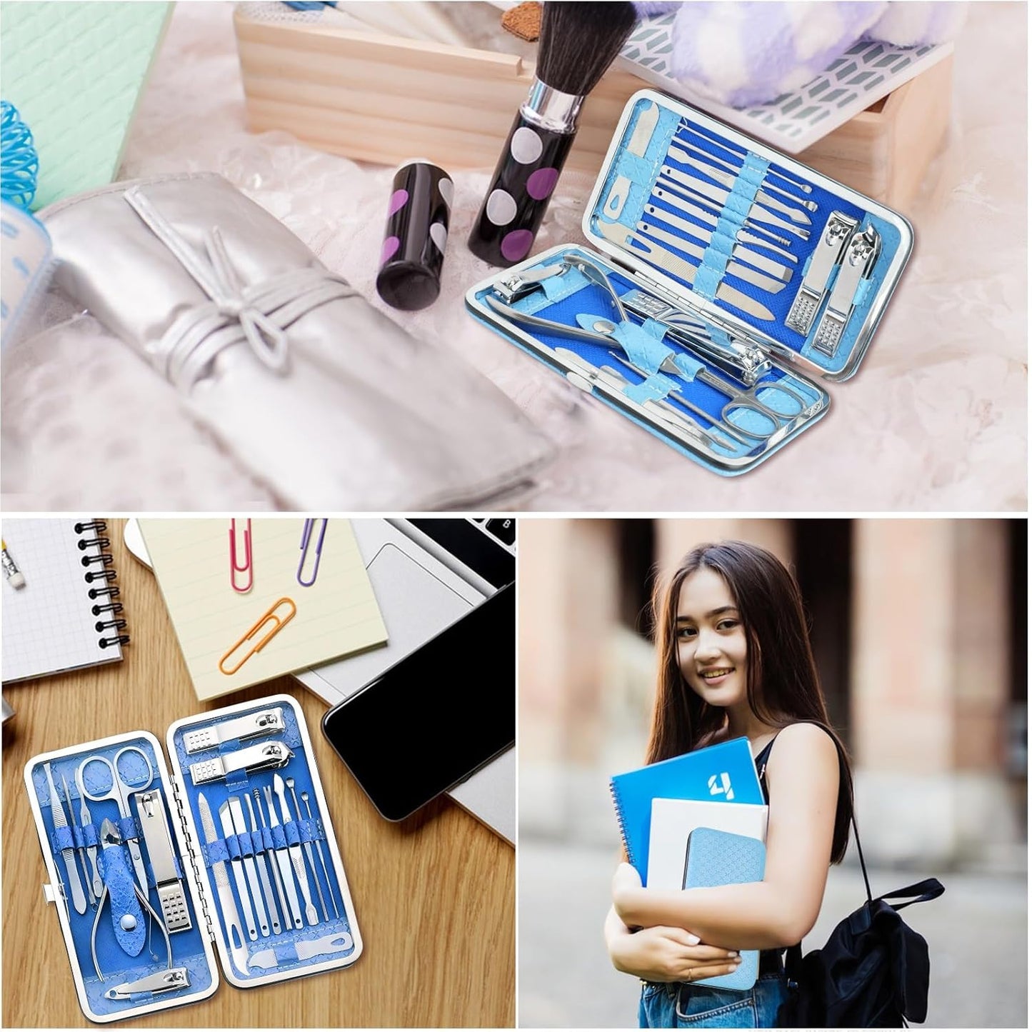 Manicure Set - 19 in 1 Professional Nail Clippers Pedicure Kit, Manicure Tool Kit, Stainless Steel Facial Grooming Set Kit, Gift Idea for Women, Men, Girls, Teens, Blue