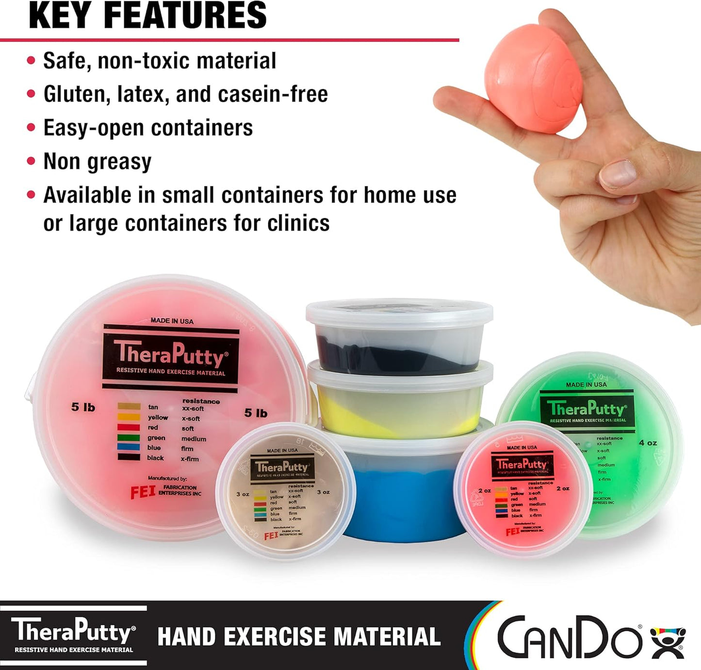 CanDo 10-0901 TheraPutty Standard Hand Exercise Putty, 2-ounce