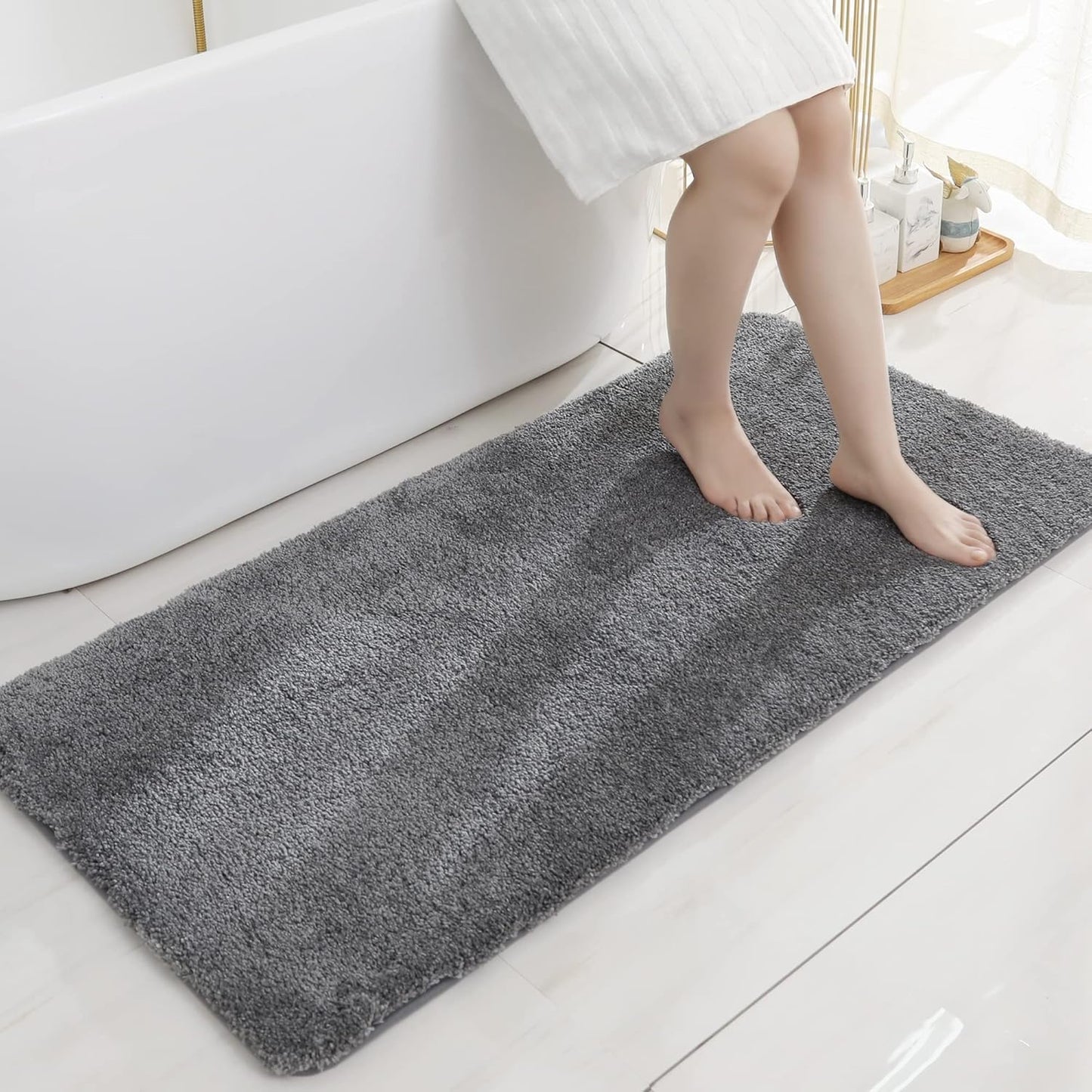 COSY HOMEER Bath Rugs for Bathroom Extra Thick - Anti-Slip Bath Mats Soft Plush Yarn Shaggy 100% Strong Mirco Polyeste Mat Living Room Bedroom Mat Floor Water Absorbent(Dark Grey,24x48 - Inches)