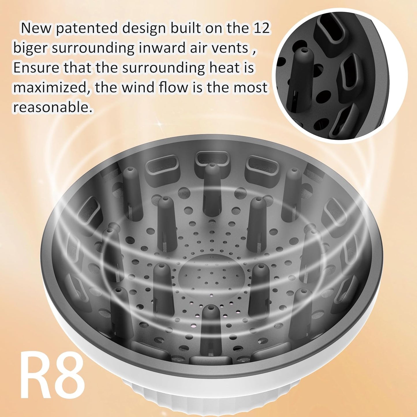 Hair Difuser Attachment Universal Diffuser Hair Dryer for 1.4-inch to 2.4-inch Blow Dryer, Hair Diffuser for Curly Hair and Natural Wavy Hair (White)