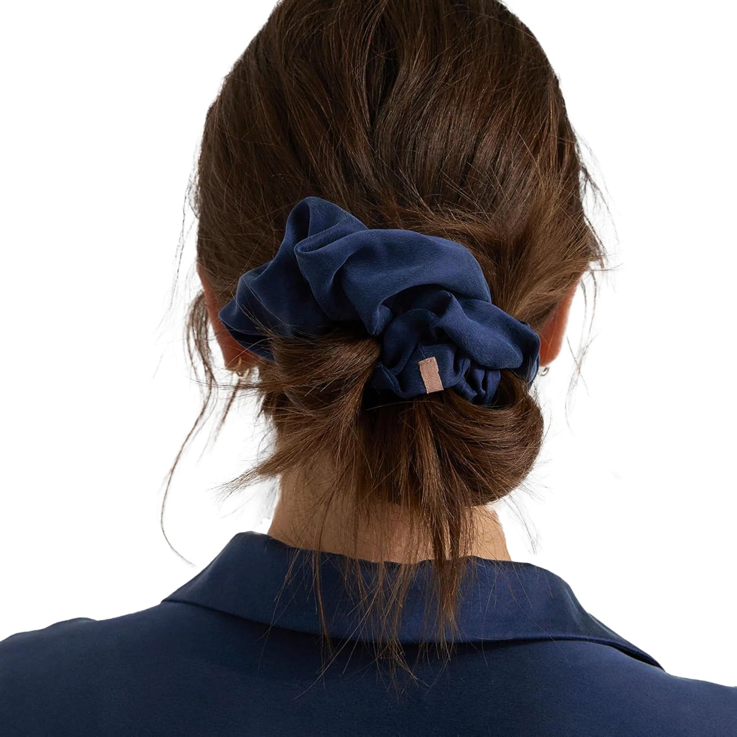 Lunya Washable Silk Scrunchies - Mulberry Silk Hair Ties - Deep Blue - One Size Fits Most