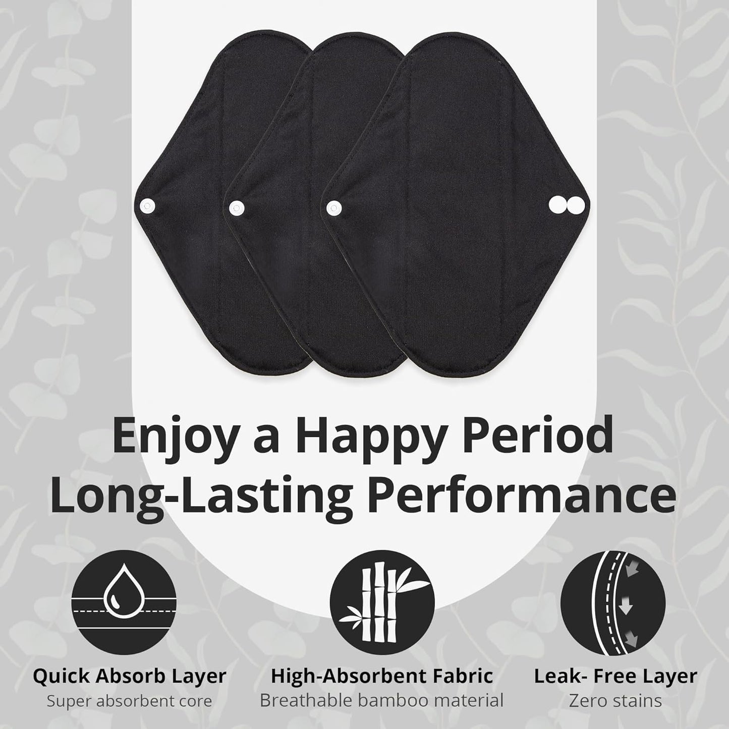 7pcs Set 1 pc Mini Wet Bag +6pcs Absorbent Reusable Sanitary Pads/Washable Cloth Menstrual Pads(Black,L)