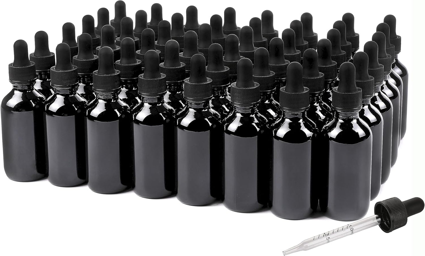 2oz Glass Dropper Bottle,Preety Texture Tincture Bottles with Precise Scales Eye Droppe,for All Kinds Of Mixed Liquids,Leak-Proof Design for Easy Travel (Black-48Pack)