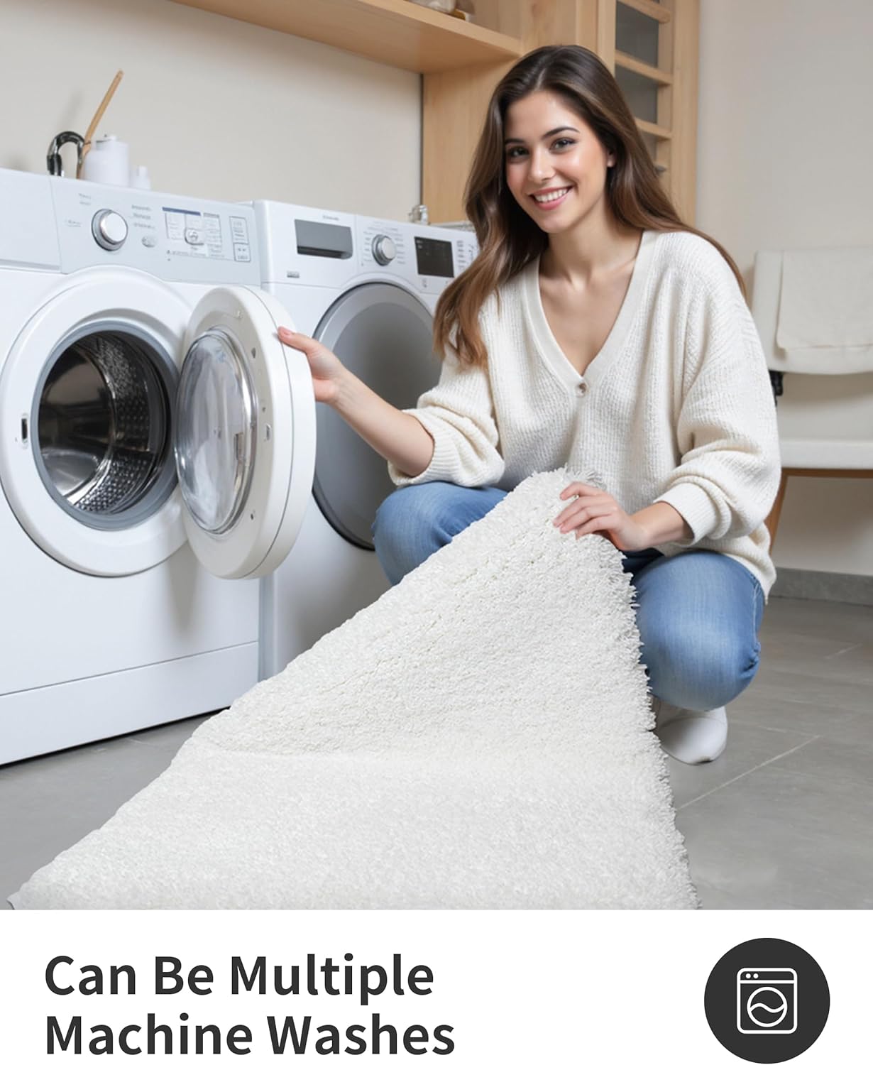 ILANGO White Bathroom Rugs 24" × 17" Small Non Slip & Super Absorbent Extra Thick Soft, Washable Bath Mat for Floor, Non Shedding Microfiber Plush Shaggy Bath Rug for Bathtub Shower Room Sink