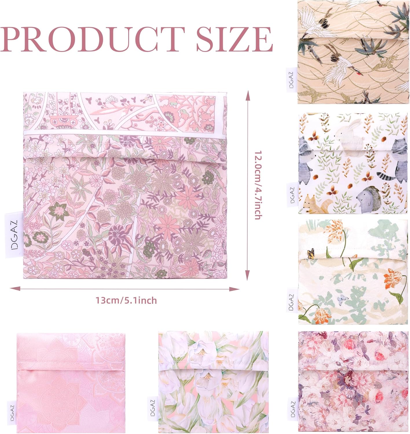 DGAZ Sanitary Napkin Storage Bag, Period Bag for Teen Aged Girls, Portable Period Bag for Panty Liners/Menstrual Cup/Small Tampons，Mini Makeup Bag for Purse(Peach Blossoms)