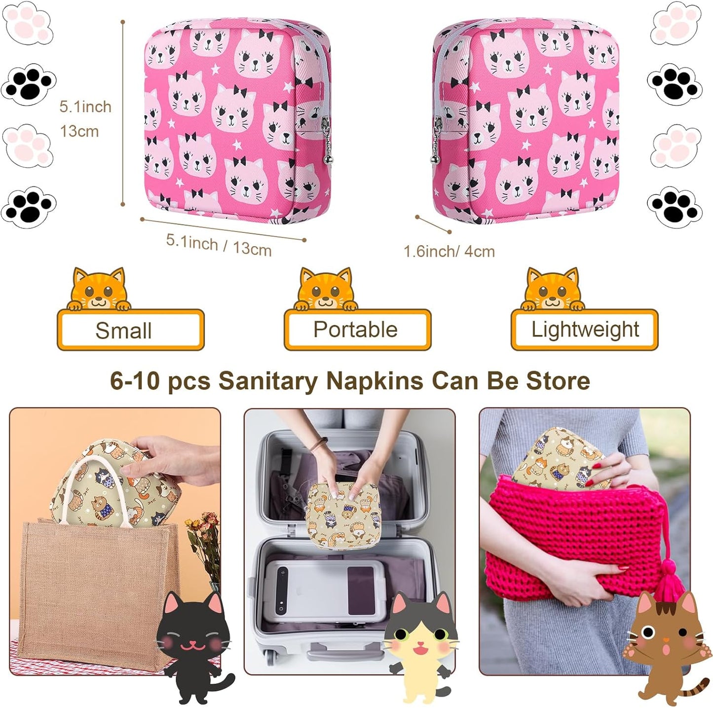 Period Bag Pouch, Canvas Sanitary Napkin Storage Bag for Girls Womens, Portable Sanitary Napkin Period Pad Pouch for Purse, Small Make Up Pouches(N0469)