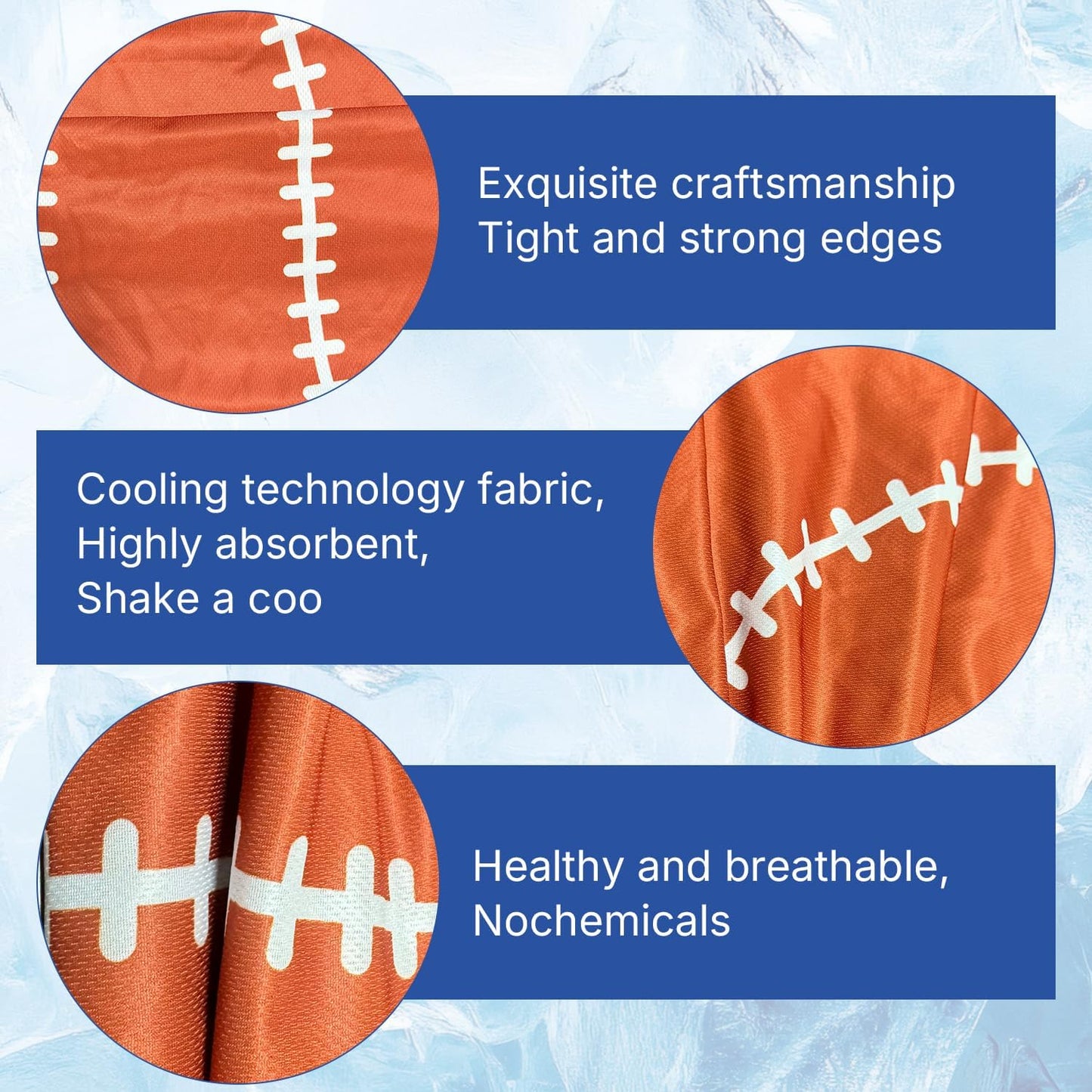 OPSO Softball Cooling Towel Set, 40 x 12 inches, 12 Pack, Microfiber Sports Towels for Baseball, Soccer, Golf LCE Towel Microfiber Sports Towels for Player (Football 2)