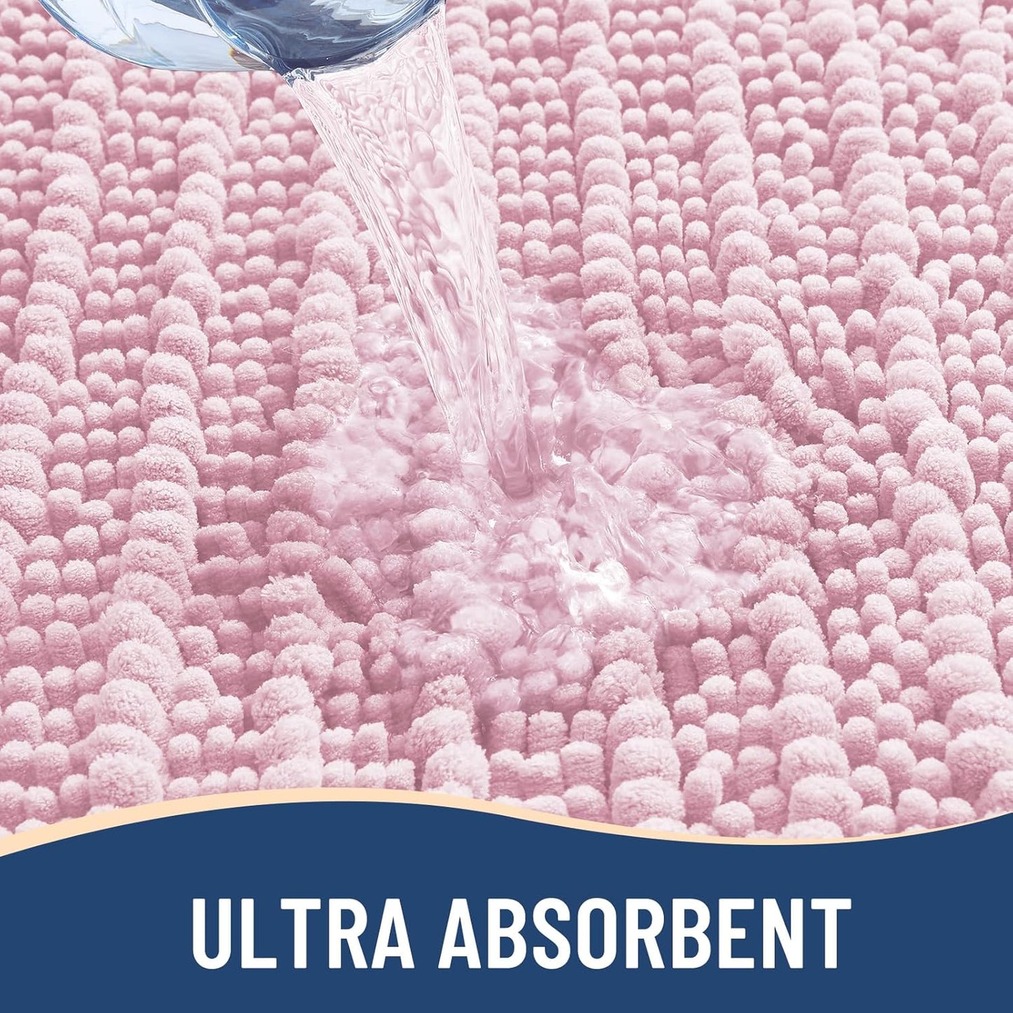 Arotive Luxury Chenille Bathroom Rug Mat, Extra Soft Thick Absorbent Shaggy Bath Rugs, Non-Slip Machine Wash Dry, Plush Bath Mats for Bathroom, Shower and Tub, 60x24, Pink