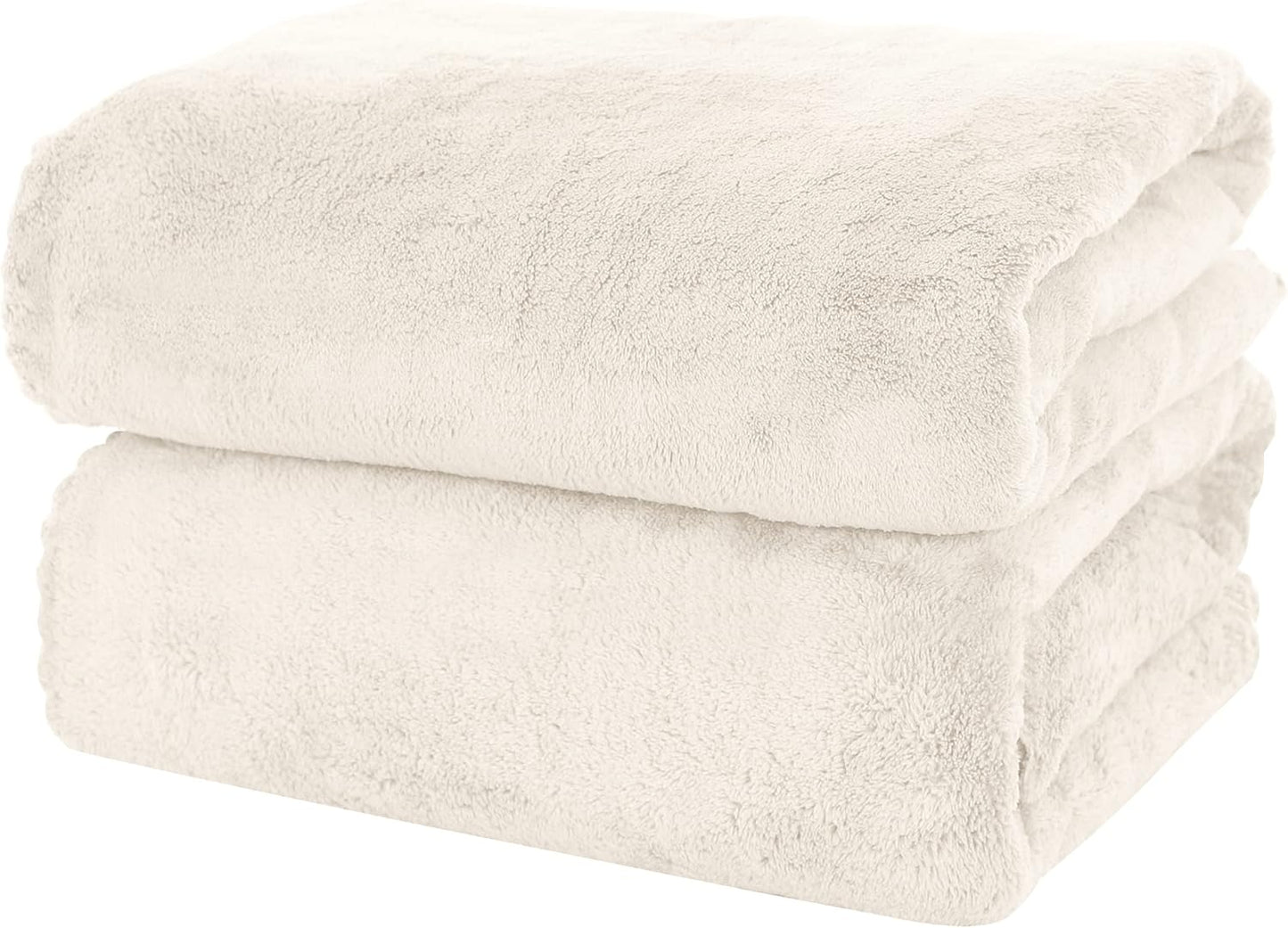 MOONQUEEN 2 Pack Premium Bath Towel Set - Quick Drying - Microfiber Coral Velvet Highly Absorbent Towels - Multipurpose Use as Bath Fitness, Bathroom, Shower, Sports, Yoga Towel (Cream)