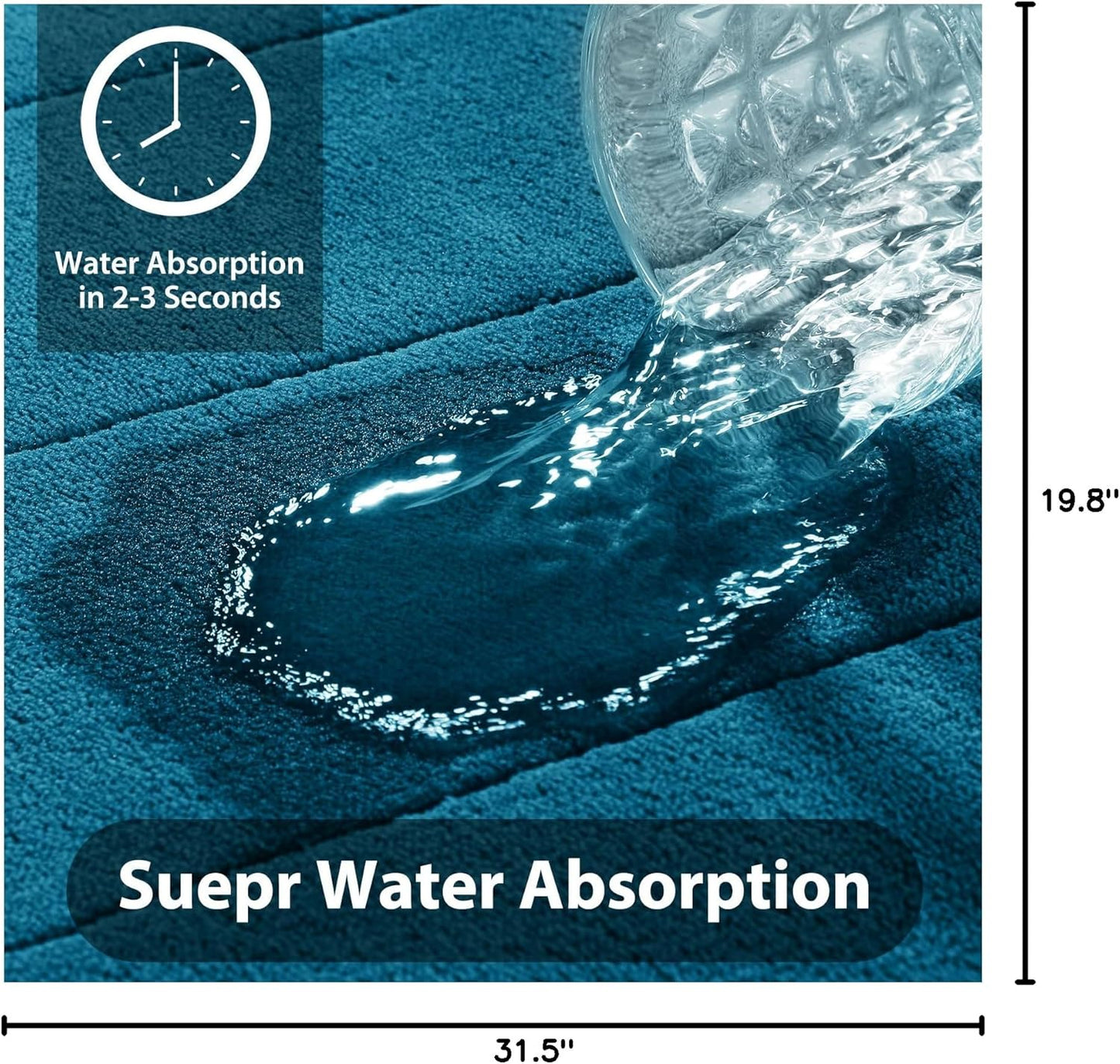 Yimobra Memory Foam Bath Mat, Super Soft Absorbent Bathroom Rug Non Slip 31.5x20 Inch, Quick Dry, Machine Washable Floor Carpet for Tub Shower, Home Decor Accessories, Peacock Blue