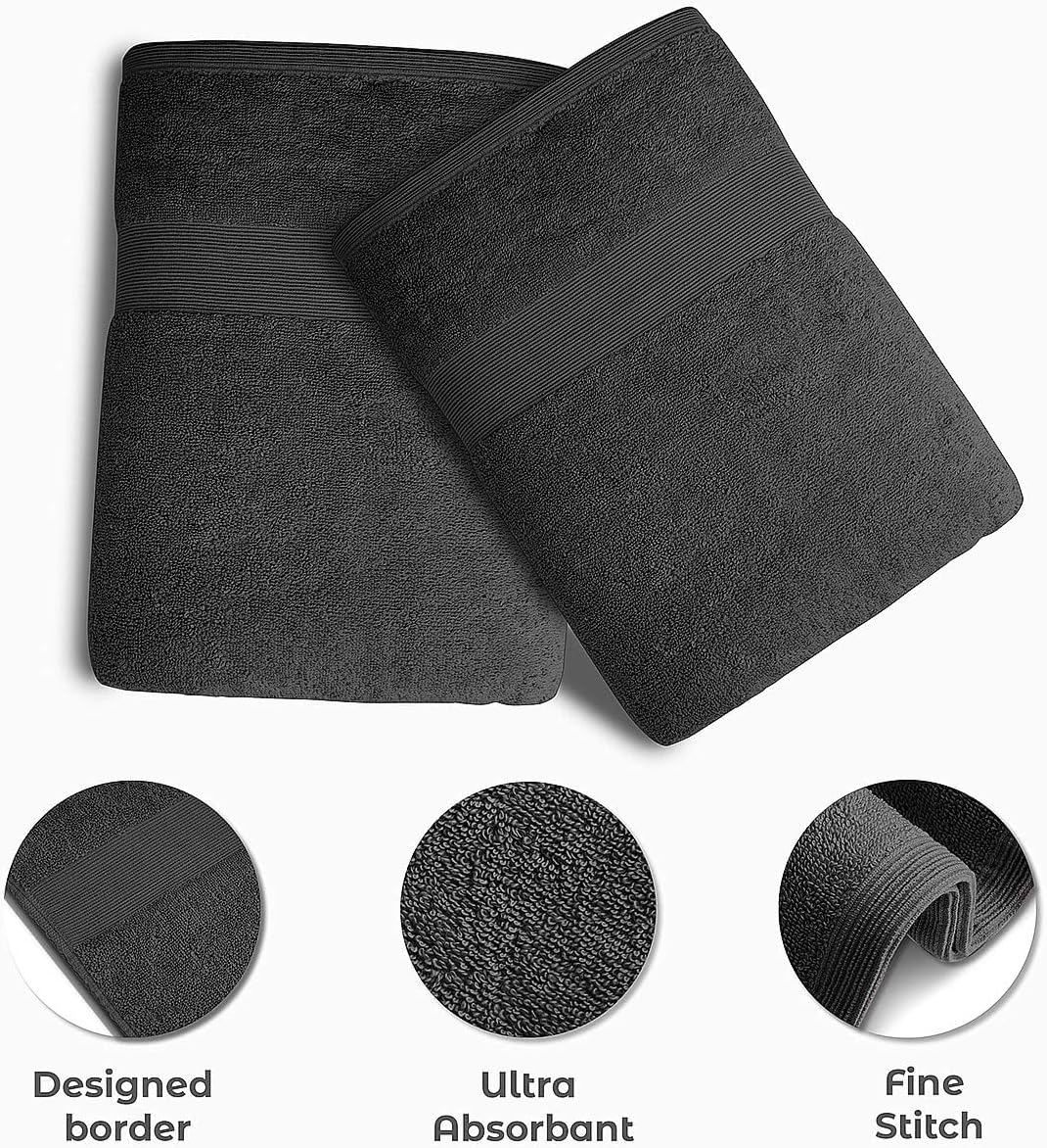 Softolle Luxury Bath Towels Set of 4 (27” x 54”) | Towels for Bathroom | Super Soft | Highly Absorbent Towels for Home, Spa, Gym (Grey)