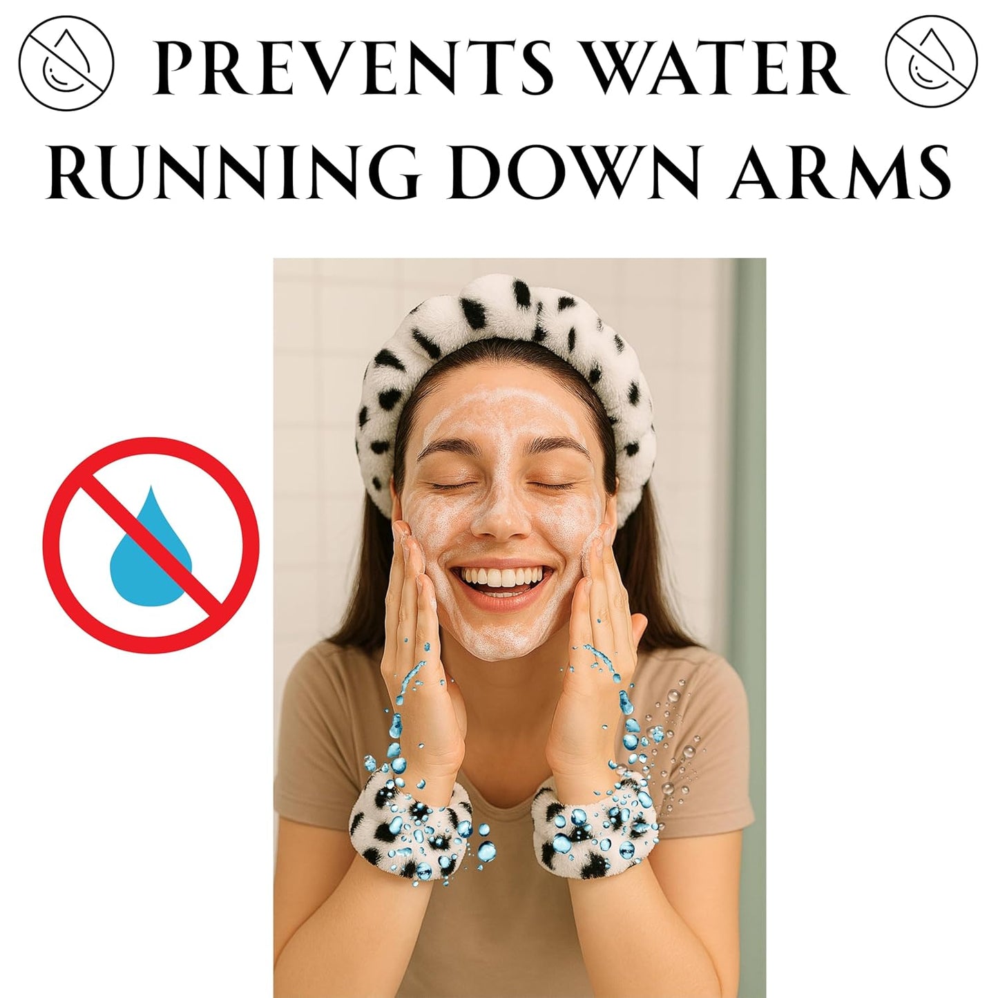 Spa Headband Wrist Band for washing face set Sponge Makeup Skincare Headband Wrist Towels Bubble Soft Terry Towel Cloth Hairband for Women Puffy Headwear Non Slip Thick Thin Hair Headwear (Leopard)