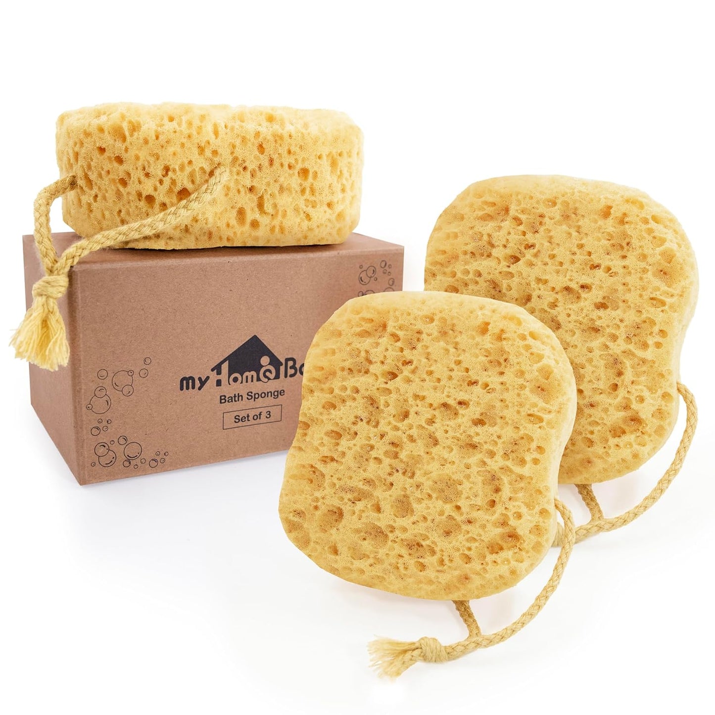 myHomeBody Bath Sponge, Foam Loofah, Body Scrubber for Bathing, Exfoliating Shower Pouf for Shower - Large Size, Lots of Lather, Square, 3 Pack