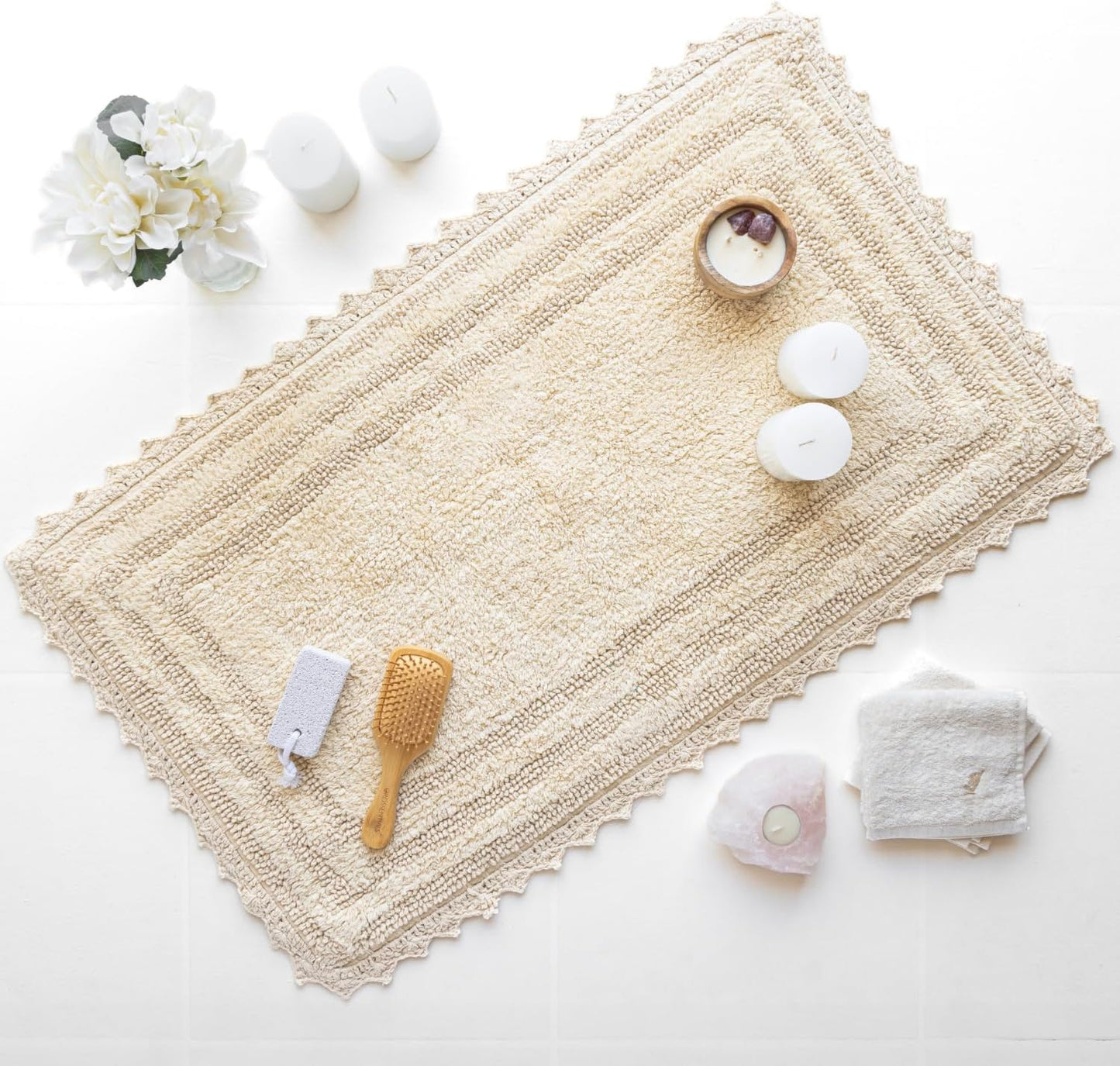 RAJRANG Bath Rug for Bathroom Cotton Absorbent Soft Reversible Woven Bath Mat Shortbread Rectangle 34x21 Inches