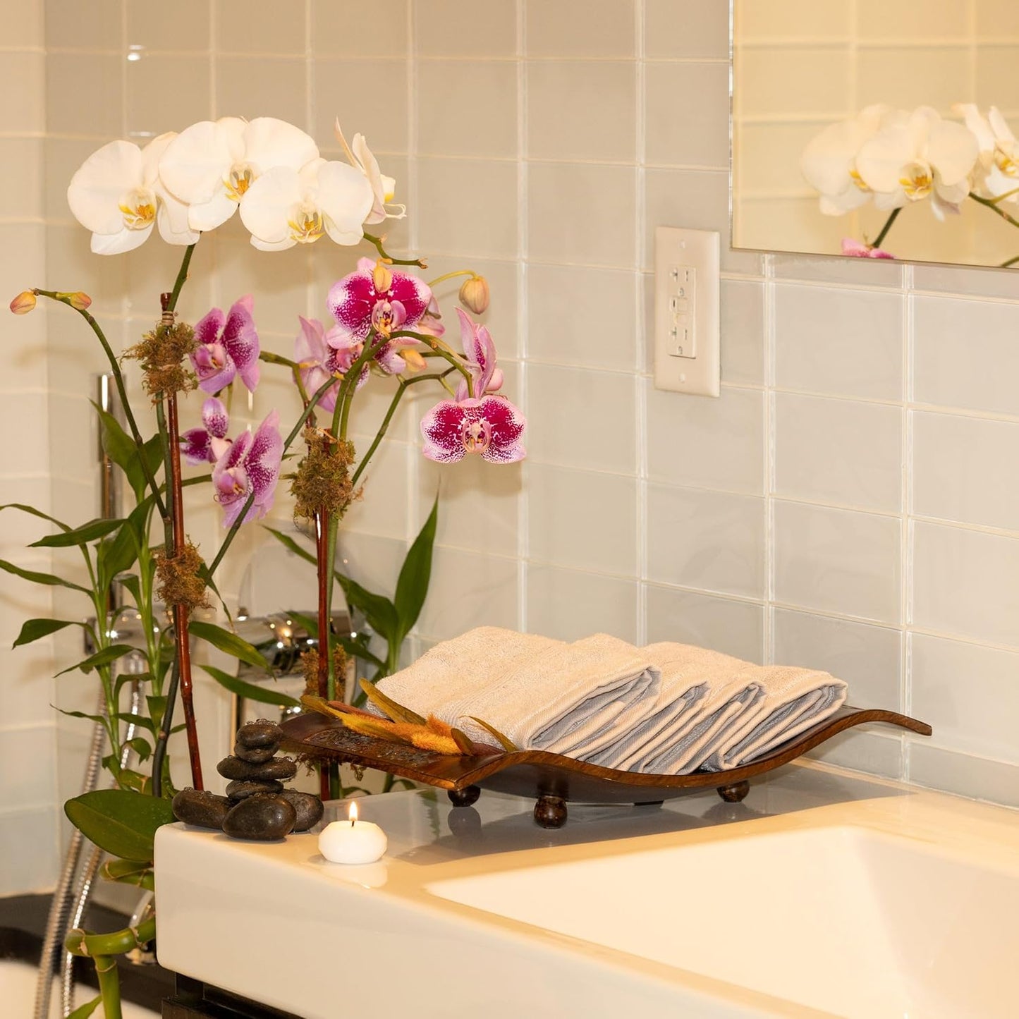 Mosobam Luxury Turkish Towels Set of 4 Washcloths 13X13 Light Grey (Gray) 700 GSM Bamboo Viscose & Aegean Turkish Combed Cotton