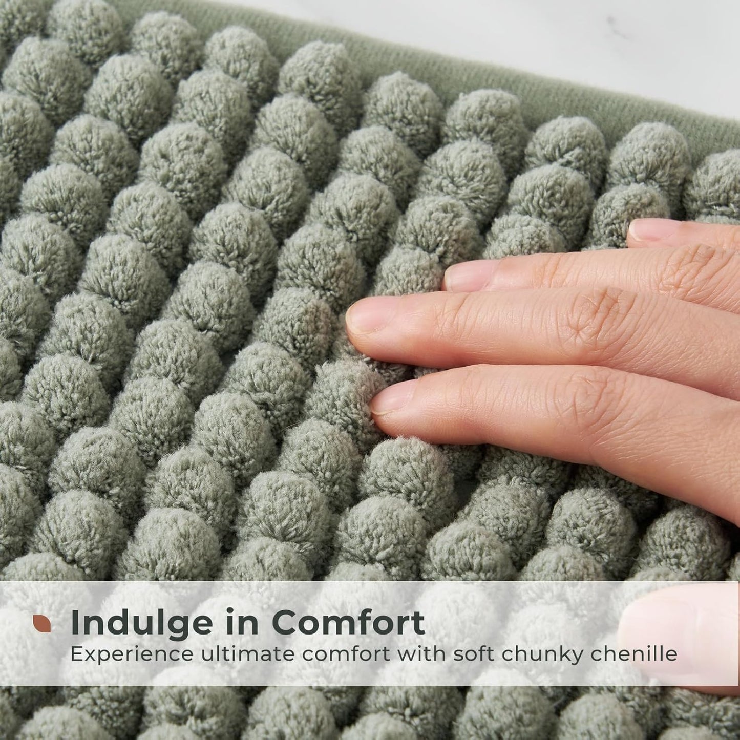 FRESHMINT Thick Chunky Chenille Bathroom Rug, 17"x24", Non Slip Bath Mat, Soft Bathroom Decor, Cute Shower Mat, Water Absorbent, Washable, Sage Green