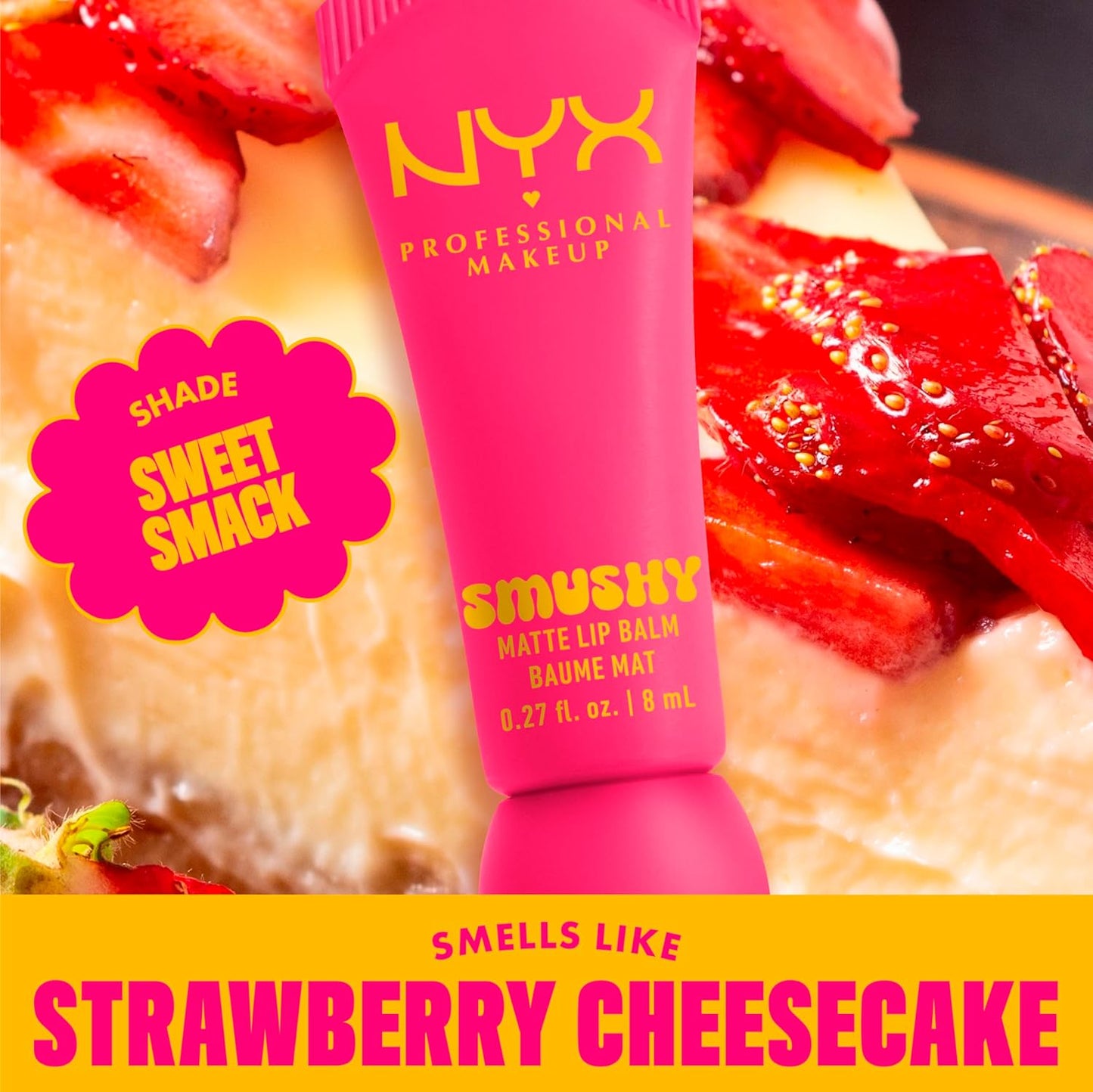 NYX PROFESSIONAL MAKEUP Smushy Matte Lip Balm, Tinted Lip Moisturizer with Soft, Matte Finish - Sweet Smack (Mid-Tone Pink)