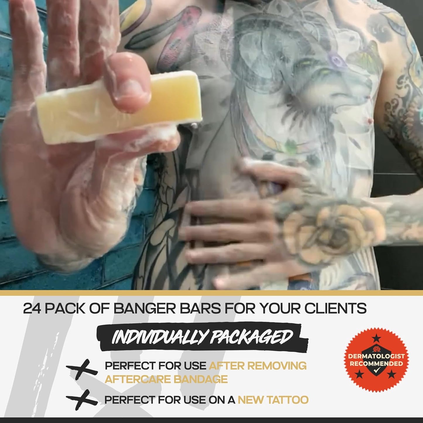 Banger Bars Tattoo Aftercare Bulk Soap – 24 Count | Individually Packaged 0.4oz Bars for Artists, Studios & Shops | Unscented Gentle Cleansing Formula, Wholesale Supplies Variety Pack