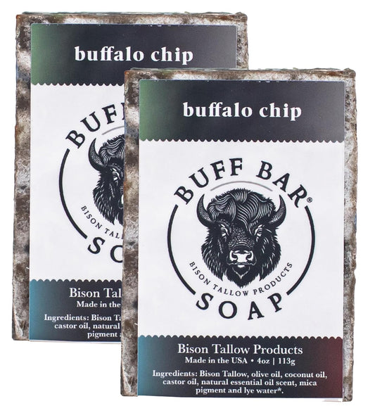 BUFF BAR Bison Buffalo Chip Tallow Buff Soap Bar (2 pack) - Cleans, Moisturizing, Non-Habit Forming, Soothes, Hydration, and Naturally Derived - No Dyes, Chemicals, Artificial Fragrances