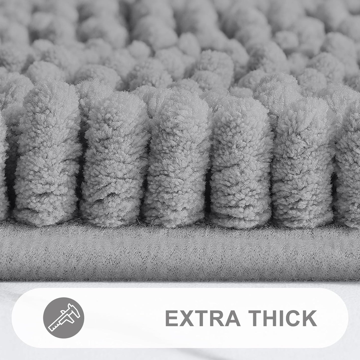 Grandaily Chenille Striped Bathroom Rugs 70x24, Extra Thick and Absorbent Bath Mats, Non-Slip Soft Plush Shaggy Shower Carpet, Machine Wash Dry, Bath Rug for Bathroom, Dark Gray