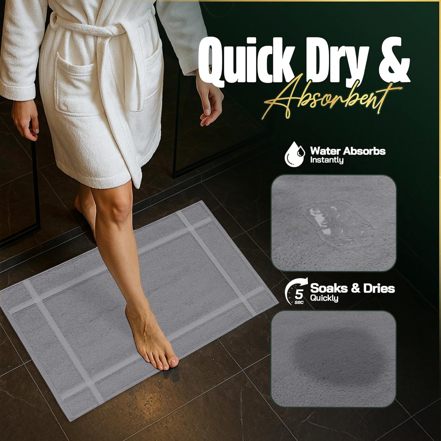 Pearl Linens Pack of 6 Washable Cotton Bath Mat 18x25 - Soft & Absorbent Quick Dry Bathroom Mat Set, Not Bathroom Rugs After Shower Mat, Terry Bath Tub Mat, 687 GSM Light Grey